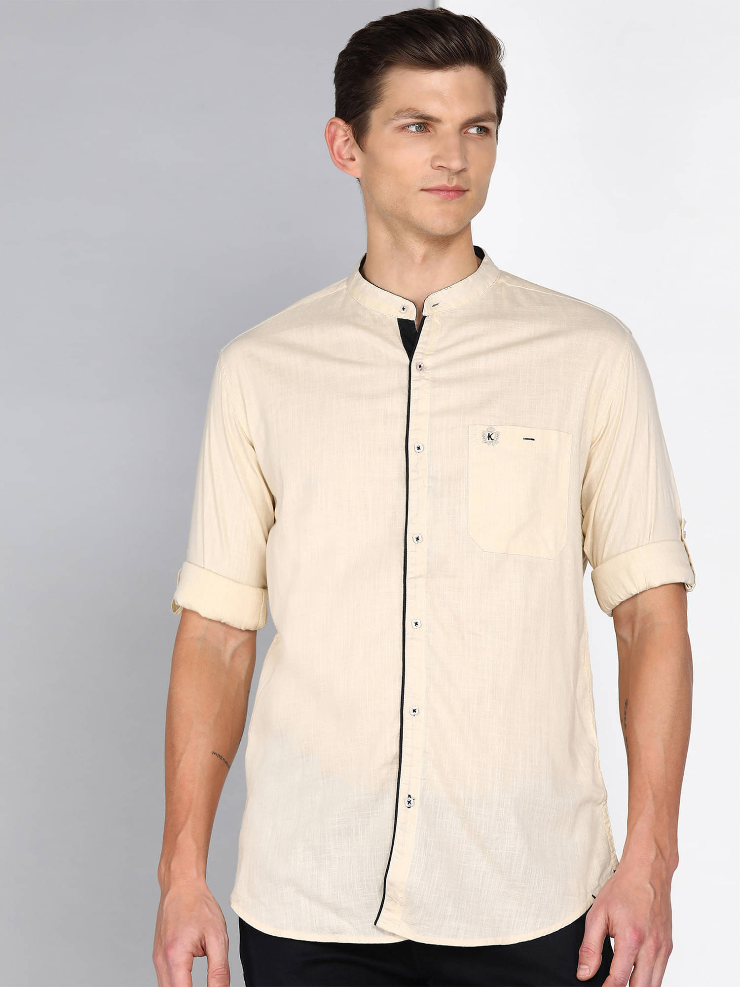     			Kuons Avenue Linen Regular Fit Solids Full Sleeves Men's Casual Shirt - Beige ( Pack of 1 )