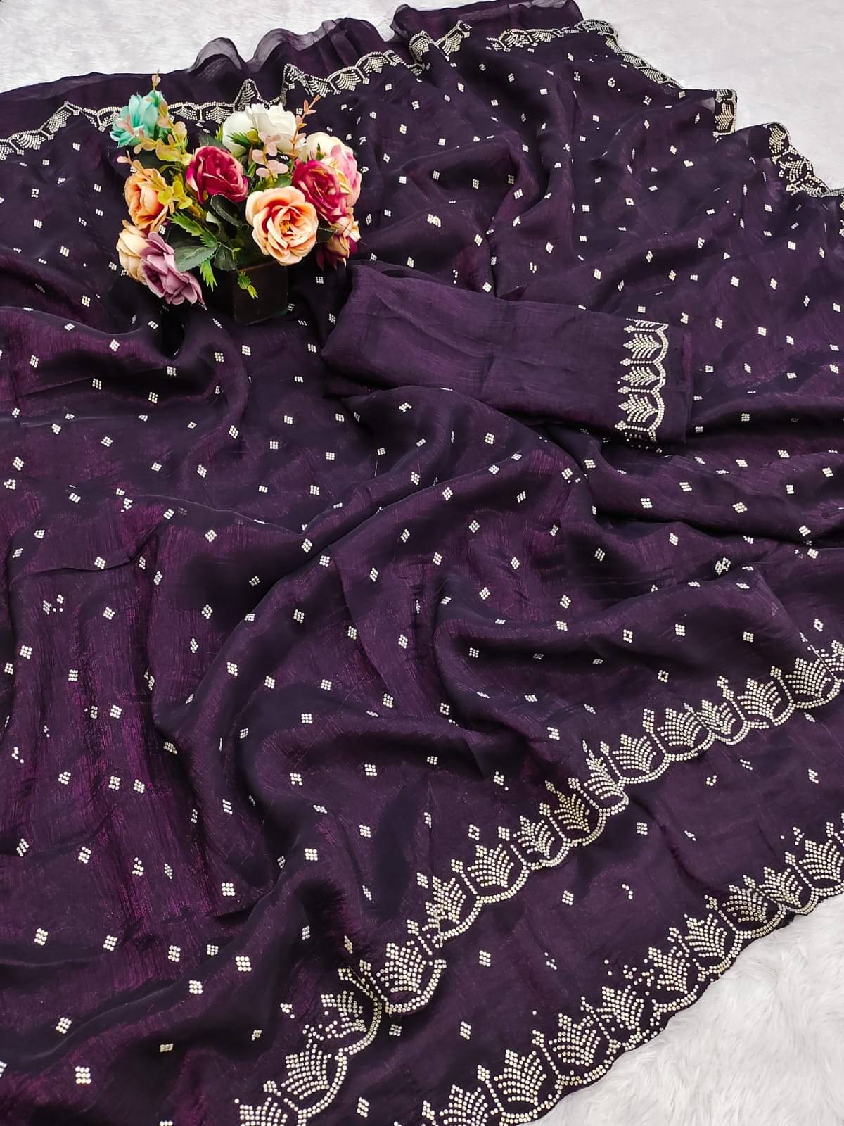     			Madhav Art Chiffon Embellished Regular Saree With Unstitched Blouse Piece ( Purple )