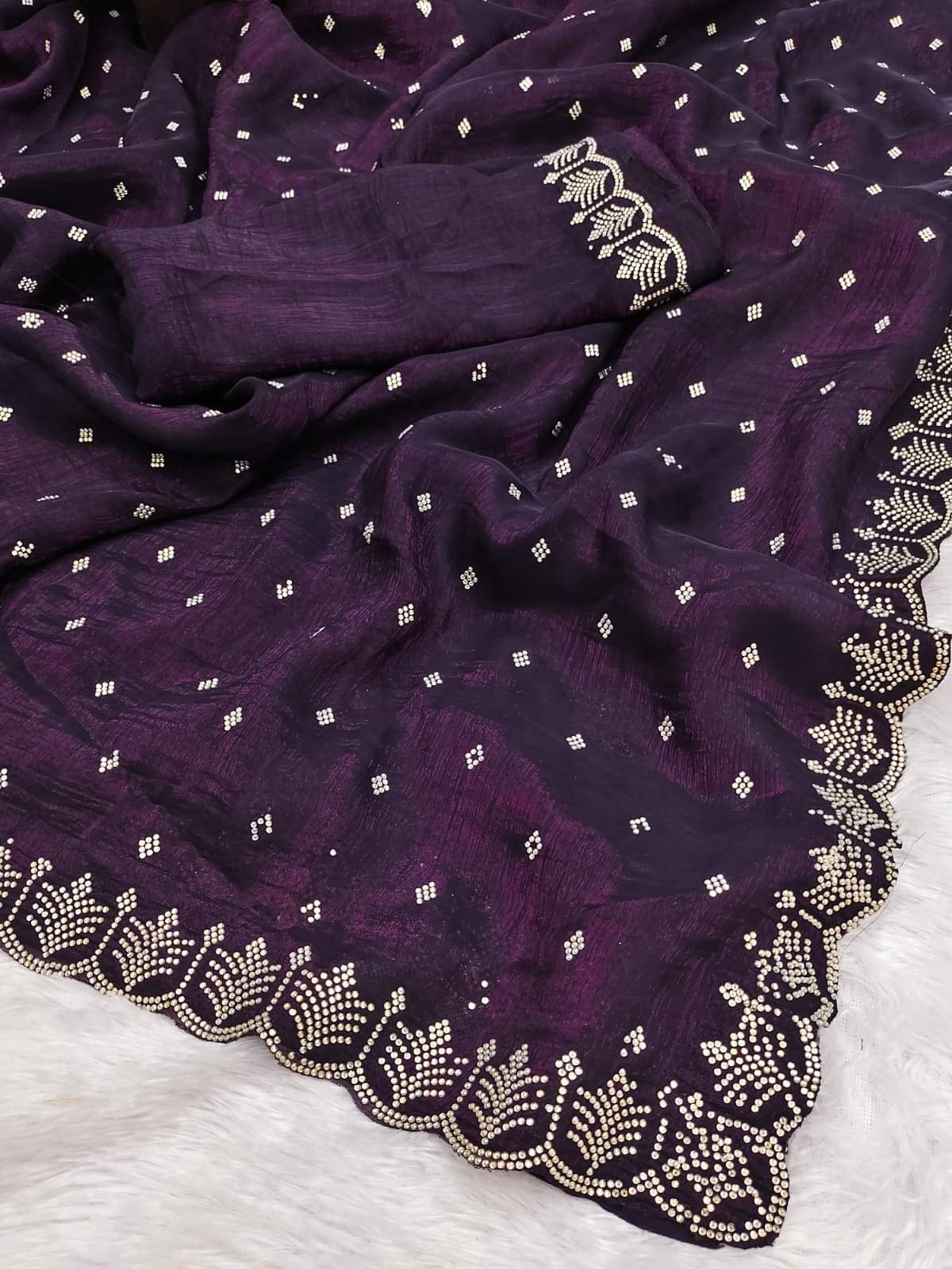 Madhav Art Chiffon Embellished Regular Saree With Unstitched Blouse Piece ( Purple ) Madhav Art Chiffon Embellished Regular Saree With Unstitched Blouse Piece ( Purple )