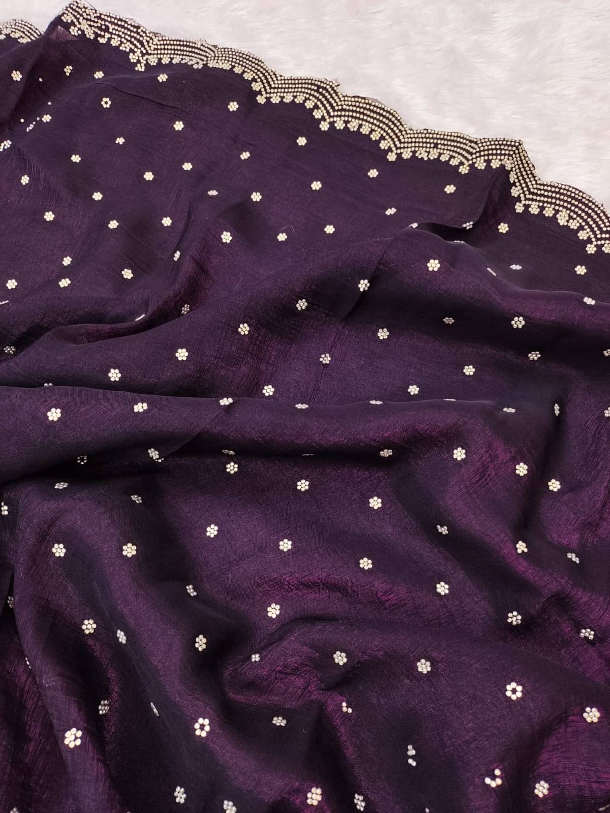     			Madhav Art Chiffon Embellished Regular Saree With Unstitched Blouse Piece ( Purple )