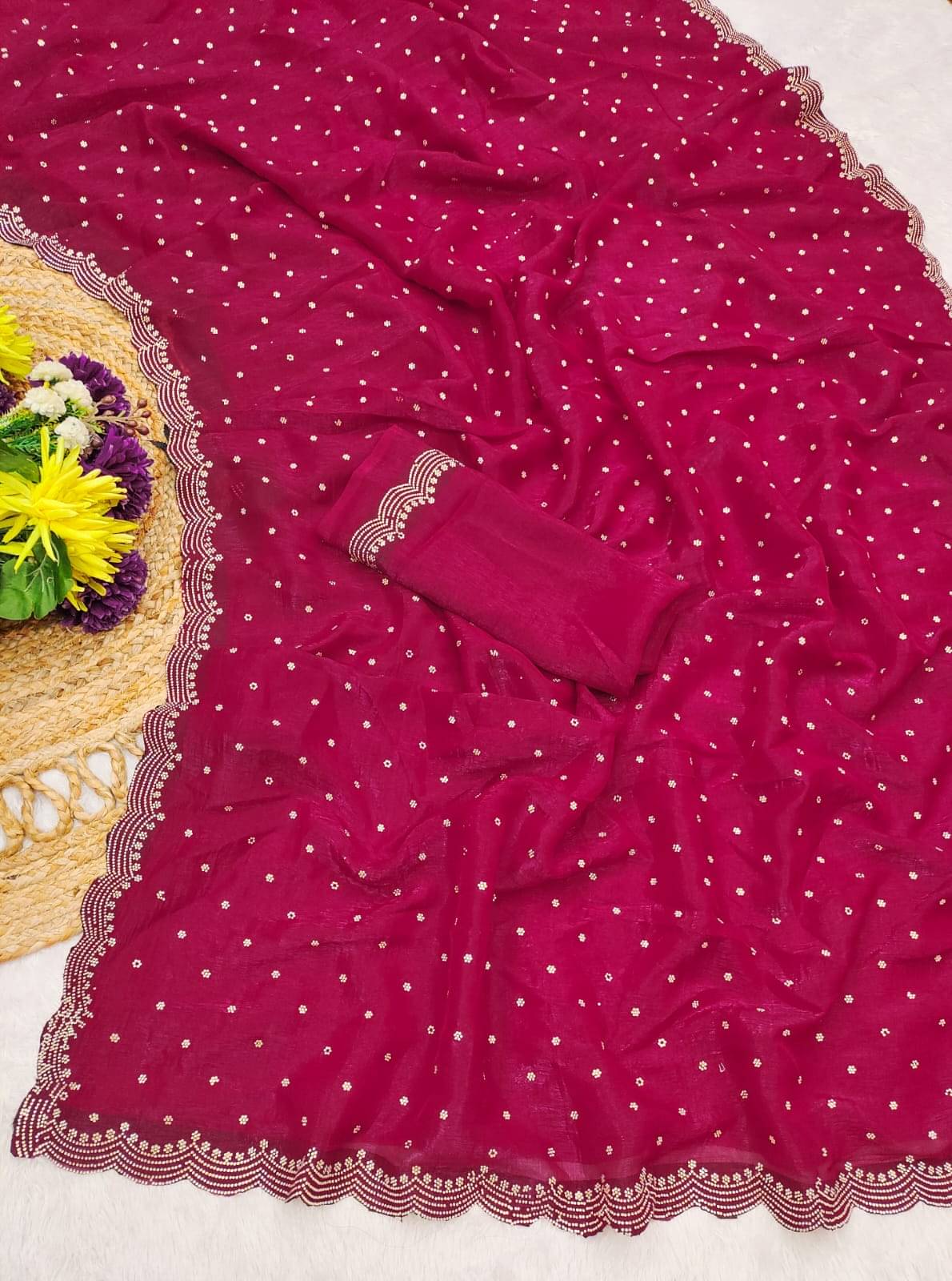 Madhav Art Chiffon Embellished Regular Saree With Unstitched Blouse Piece ( Pink ) Madhav Art Chiffon Embellished Regular Saree With Unstitched Blouse Piece ( Pink )