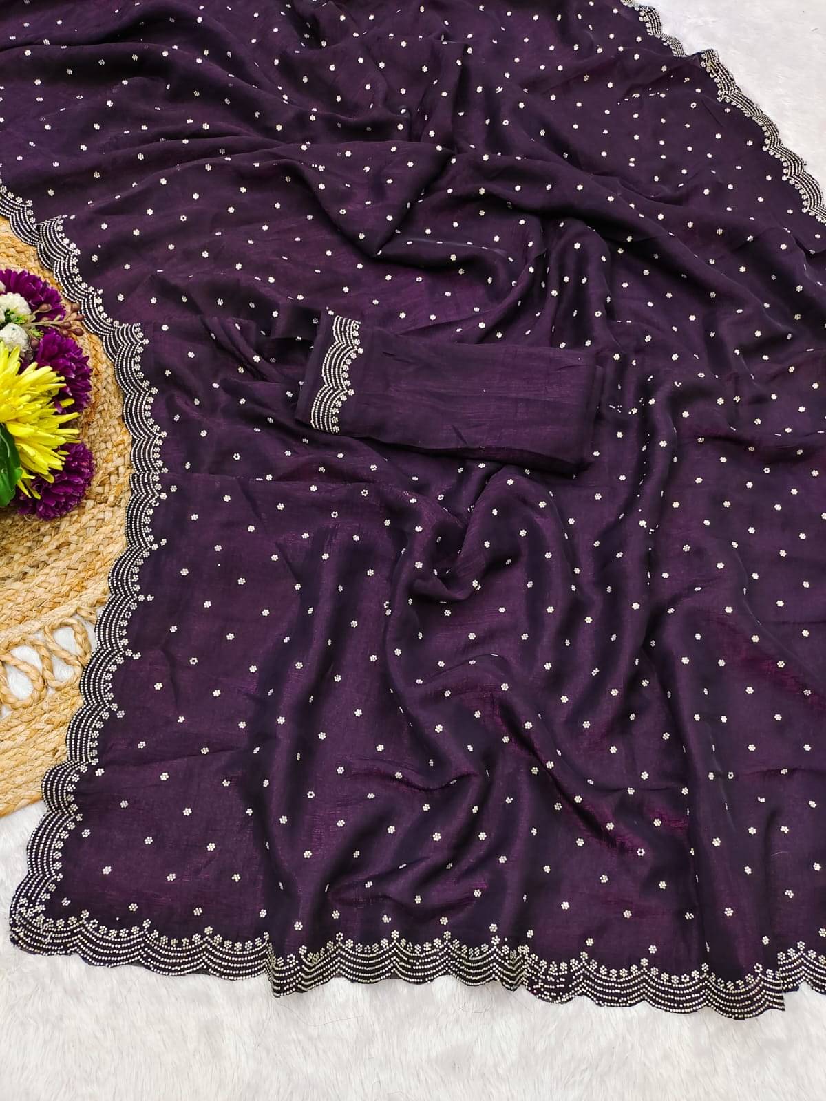     			Madhav Art Chiffon Embellished Regular Saree With Unstitched Blouse Piece ( Purple )