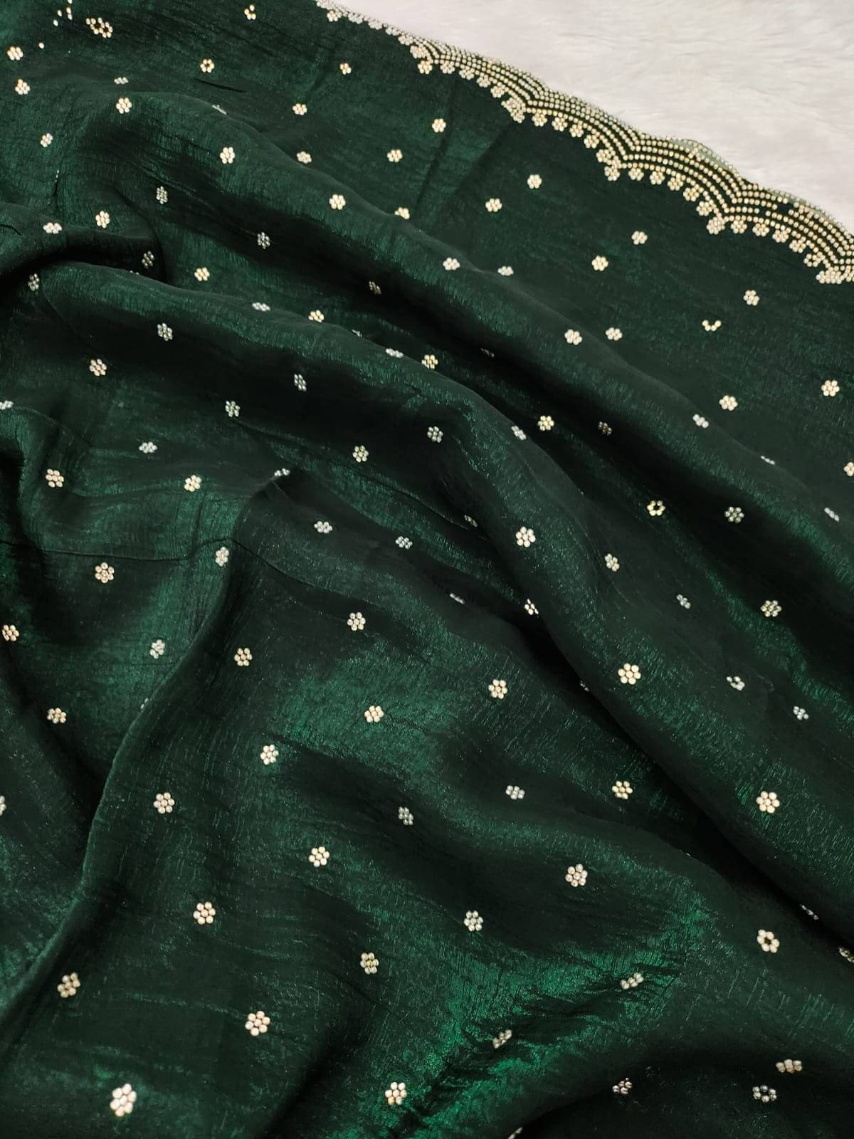     			Madhav Art Chiffon Embellished Regular Saree With Unstitched Blouse Piece ( Olive )