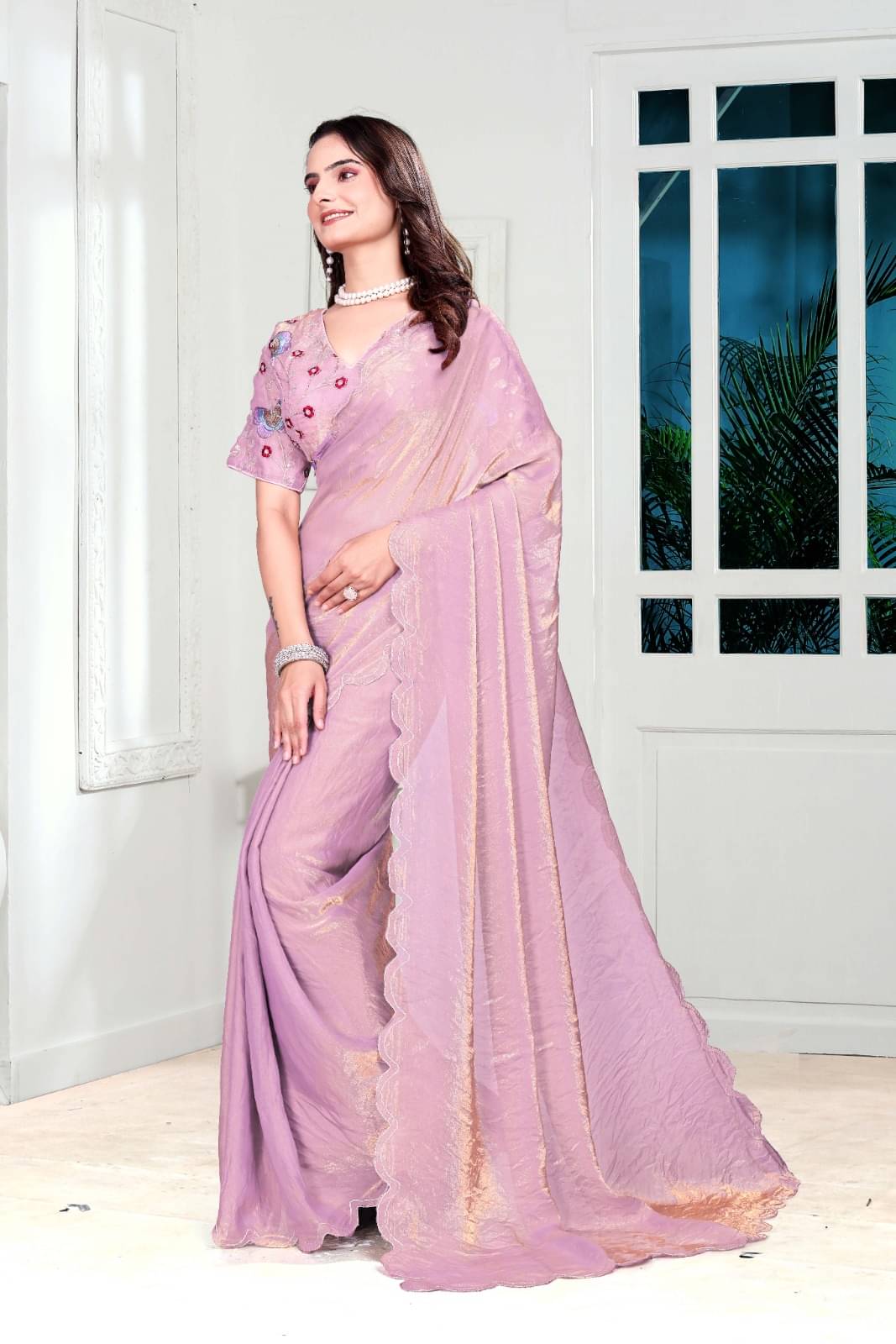     			Madhav Art Silk Embroidered Regular Saree With Unstitched Blouse Piece ( Peach )