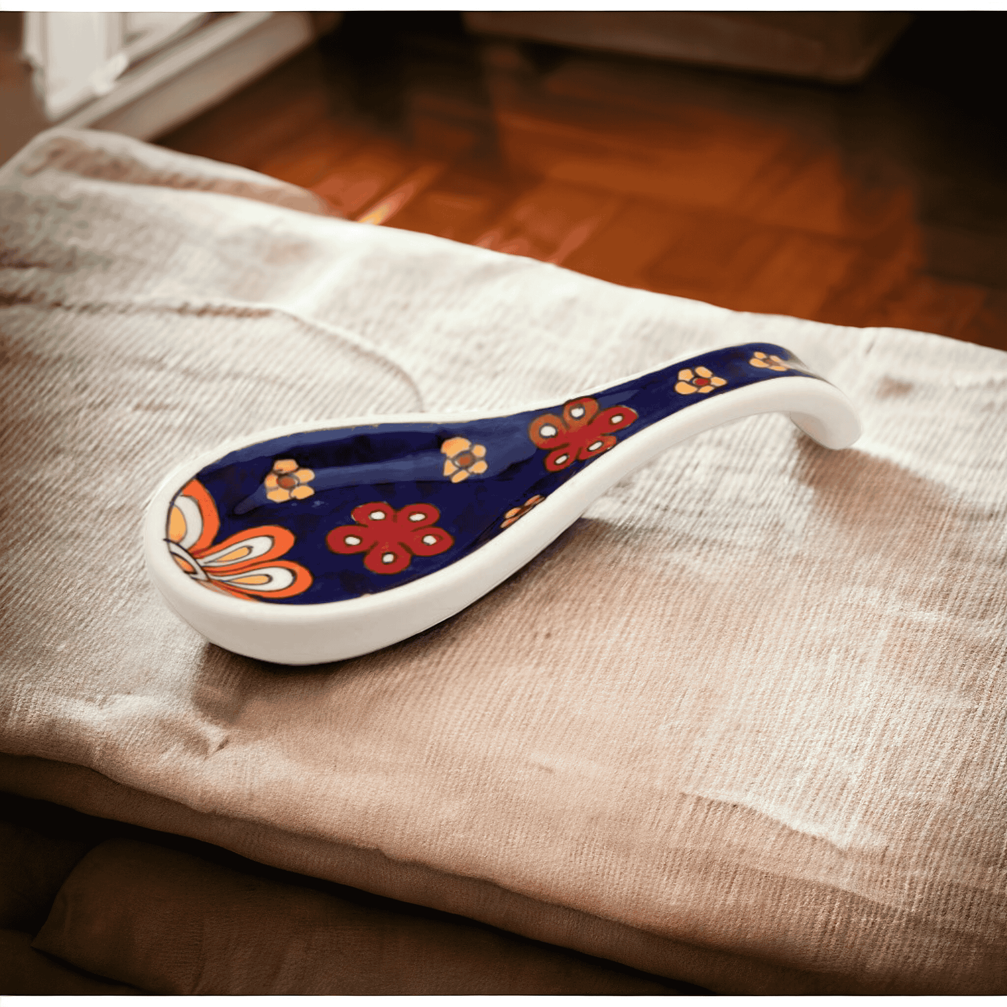     			Malaikah Blue Print Spn Rst Ceramic Table Spoon Navy Blue ( Pack of 1 )