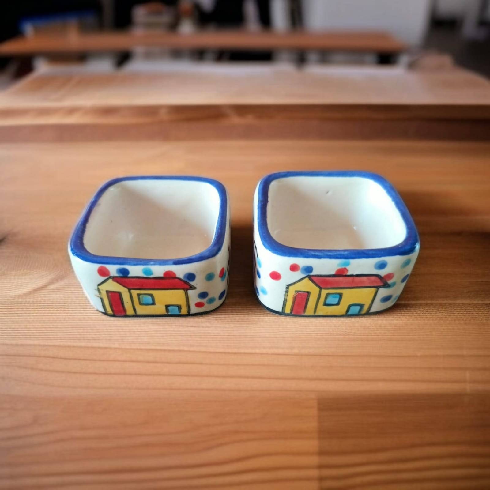    			Malaikah Square Hut Chutney Bowl Ceramic Printed Decorative Bowl 5 cm ( Set of 2 ) Multicolor