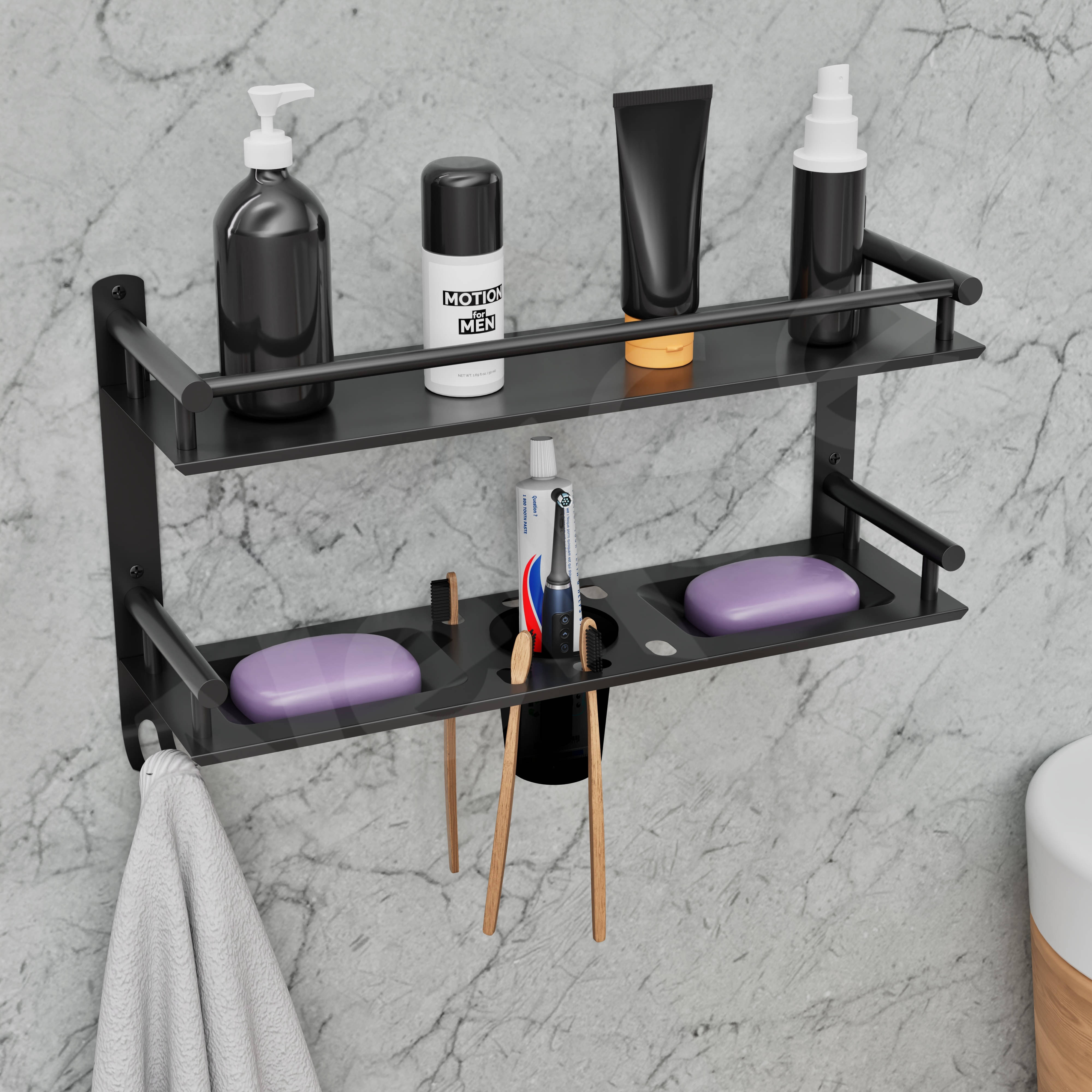 Multipurpose Bathroom Rack & Double Dish&Tumbler&Soap&Tooth Brush Holder Multipurpose Bathroom Rack & Double Dish&Tumbler&Soap&Tooth Brush Holder