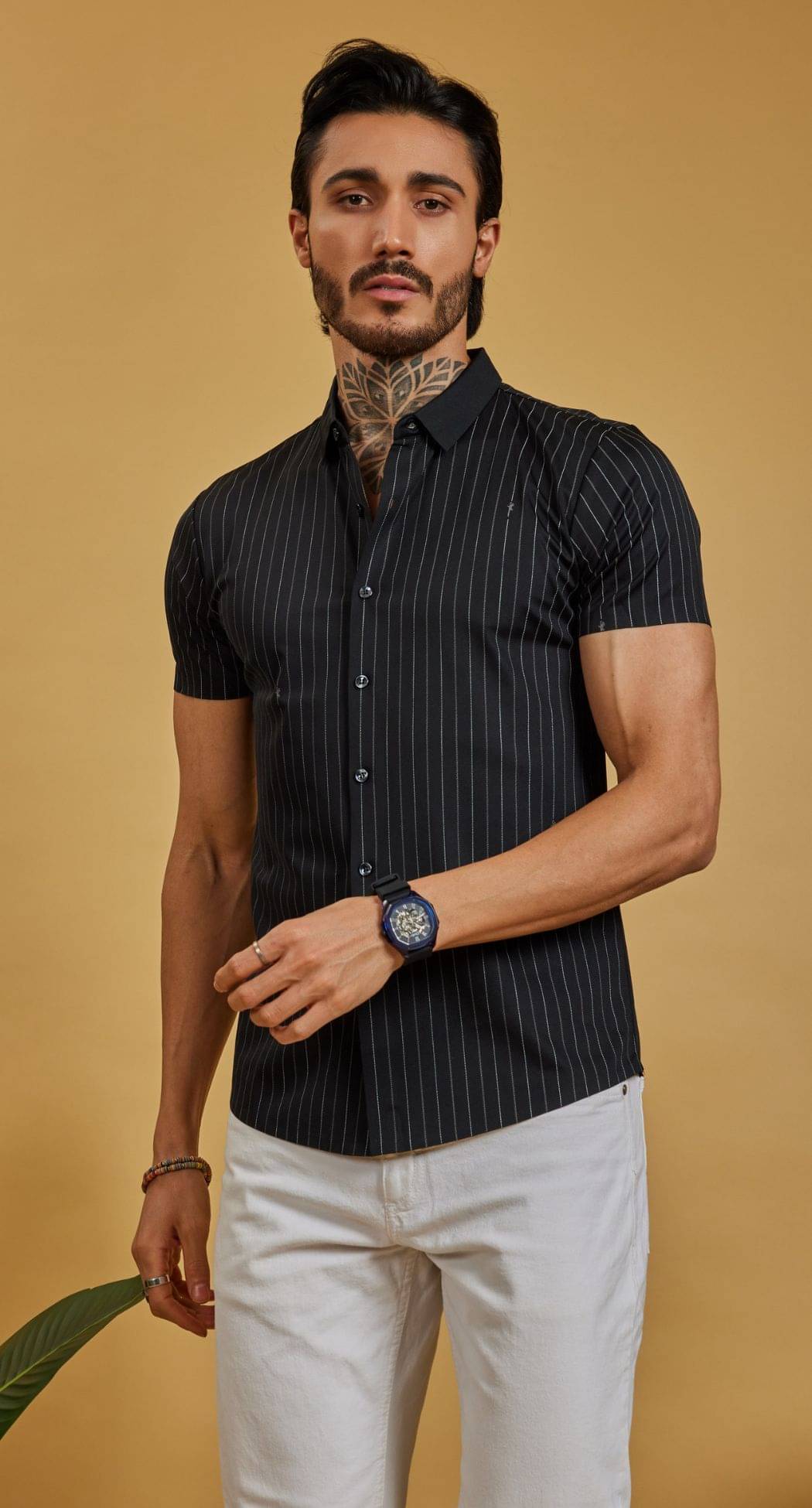     			OTFIT FEB PRIVATE LIMITED Chiffon Regular Fit Striped Half Sleeves Men's Casual Shirt - Black ( Pack of 1 )