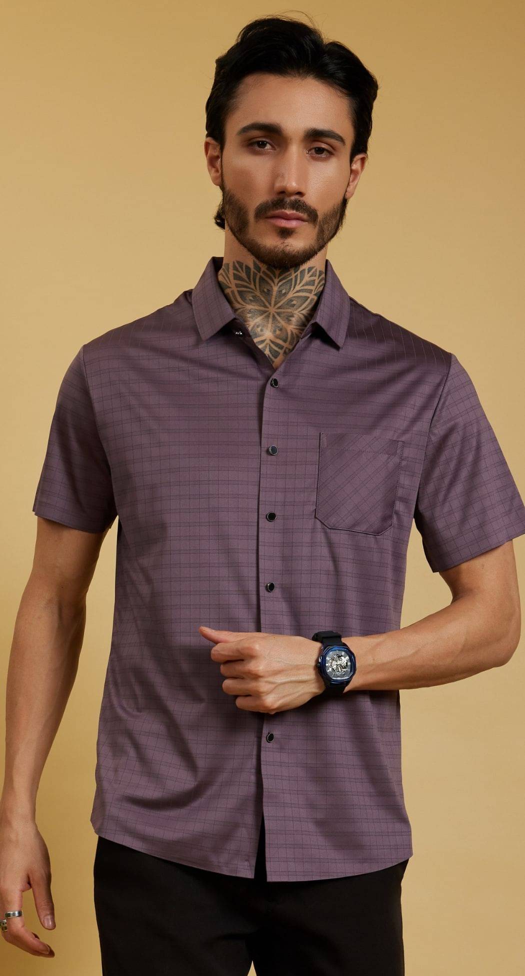     			OTFIT FEB PRIVATE LIMITED Chiffon Regular Fit Checks Half Sleeves Men's Casual Shirt - Mauve ( Pack of 1 )