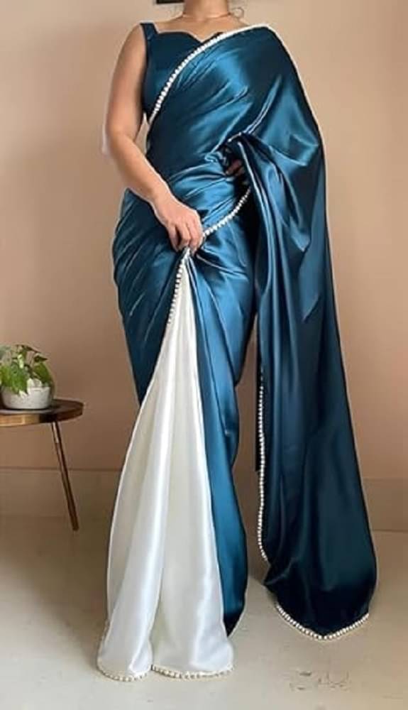 PALKAANO Satin Solid Regular Saree With Unstitched Blouse Piece ( Rama ) PALKAANO Satin Solid Regular Saree With Unstitched Blouse Piece ( Rama )