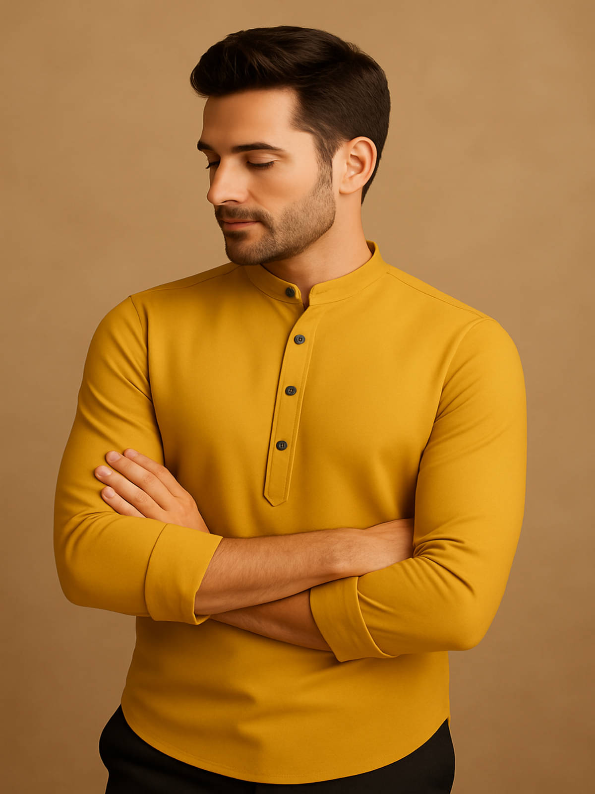     			Plazma Fashion Yellow Cotton Blend Men's Regular Kurta ( Pack of 1 )