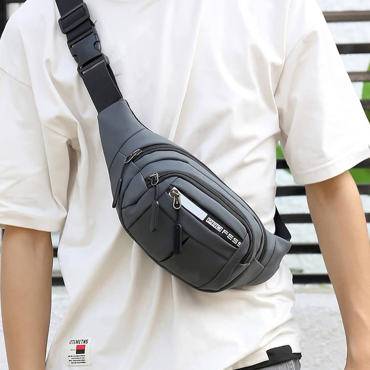     			QUALISH Grey Printed Messenger Bag
