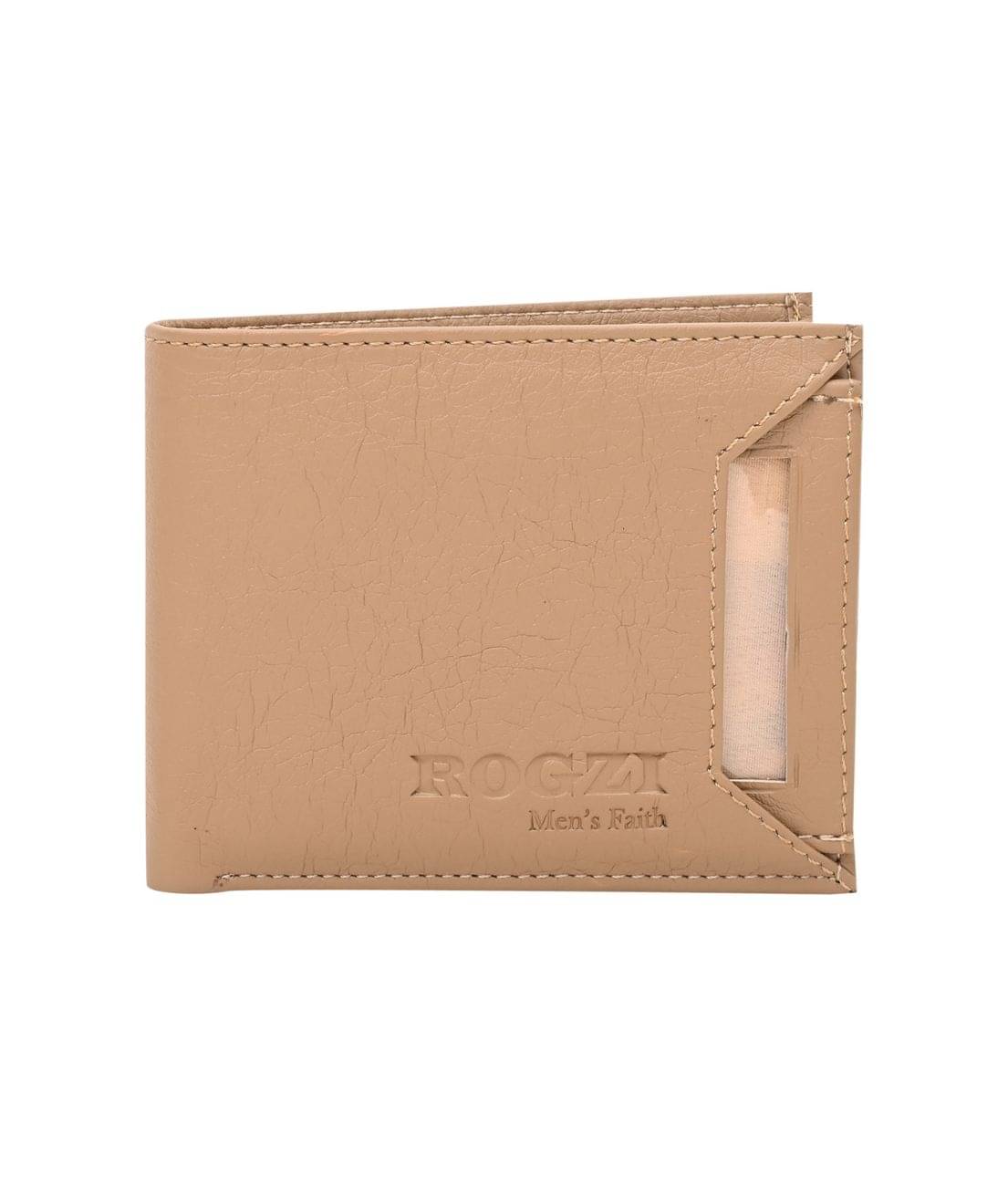     			ROGZI Faux Leather Solid Men's Two Fold Wallet With 4 Slots For Card ( Tan , Pack of 1 )
