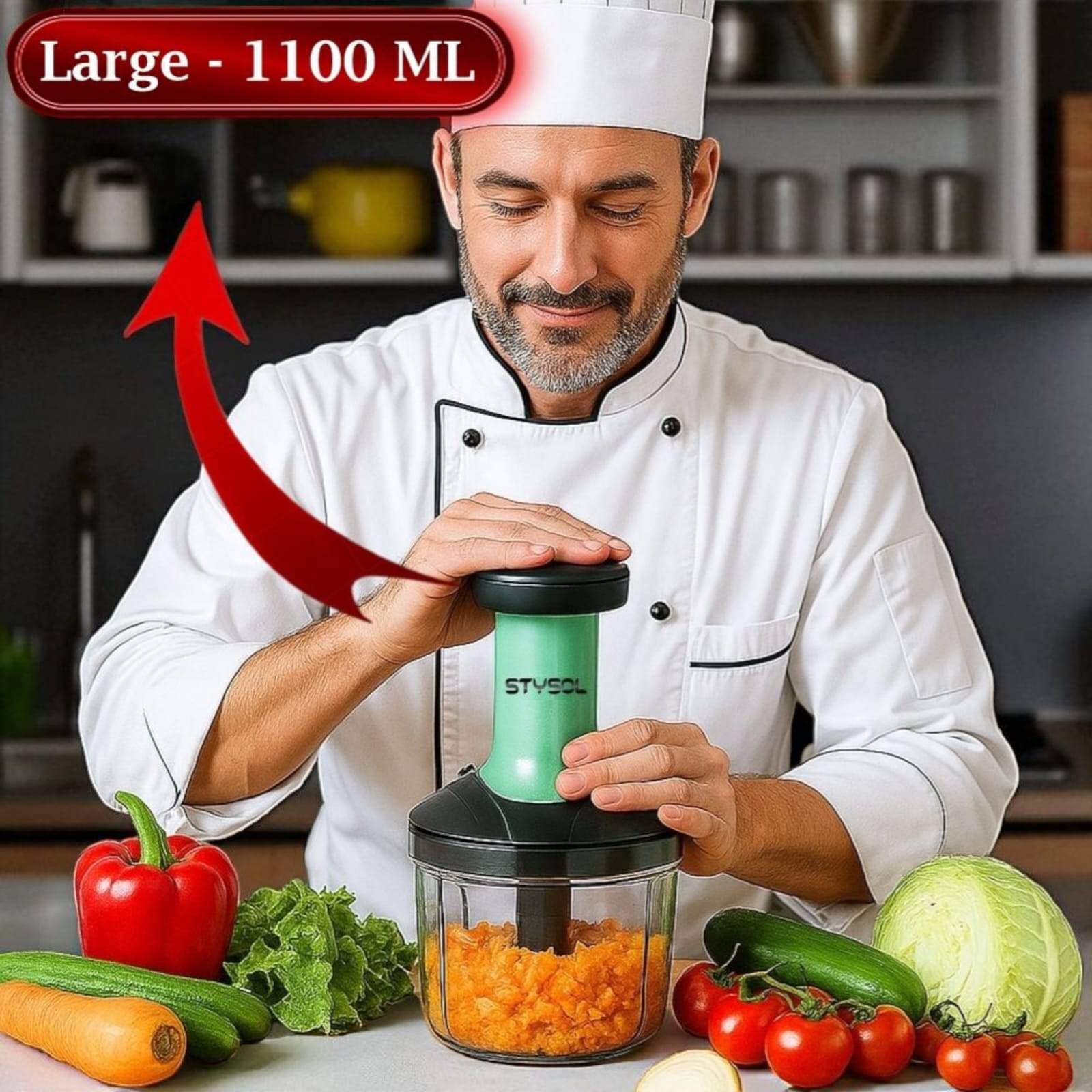     			Strong 1100 ML Manual Speedy Hand Press Food Chopper BPA Free Stainless Steel Blade Onion Chopper for Vegetables Fruits Nuts - Multicolor (Push Chopper)