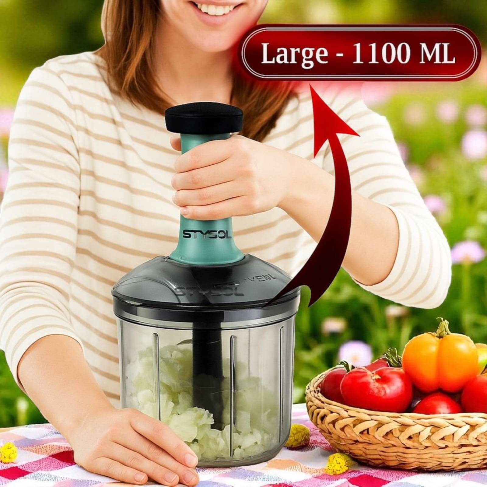 Strong 1100 ML Manual Speedy Hand Press Food Chopper BPA Free Stainless Steel Blade Onion Chopper for Vegetables Fruits Nuts - Multicolor (Push Chopper) Strong 1100 ML Manual Speedy Hand Press Food Chopper BPA Free Stainless Steel Blade Onion Chopper for Vegetables Fruits Nuts - Multicolor (Push Chopper)