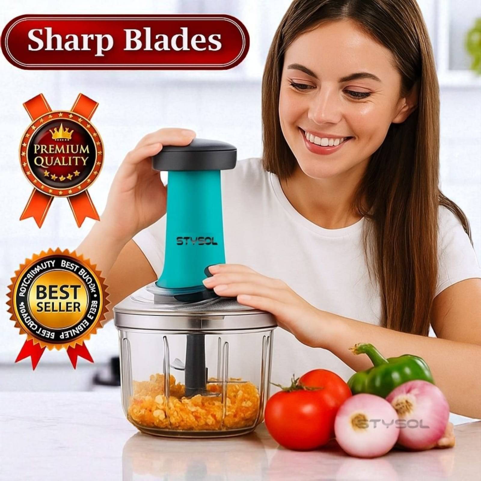 Strong 1100 ML Manual Speedy Hand Press Food Chopper BPA Free Stainless Steel Blade Onion Chopper for Vegetables Fruits Nuts - Multicolor (Push Chopper) Strong 1100 ML Manual Speedy Hand Press Food Chopper BPA Free Stainless Steel Blade Onion Chopper for Vegetables Fruits Nuts - Multicolor (Push Chopper)