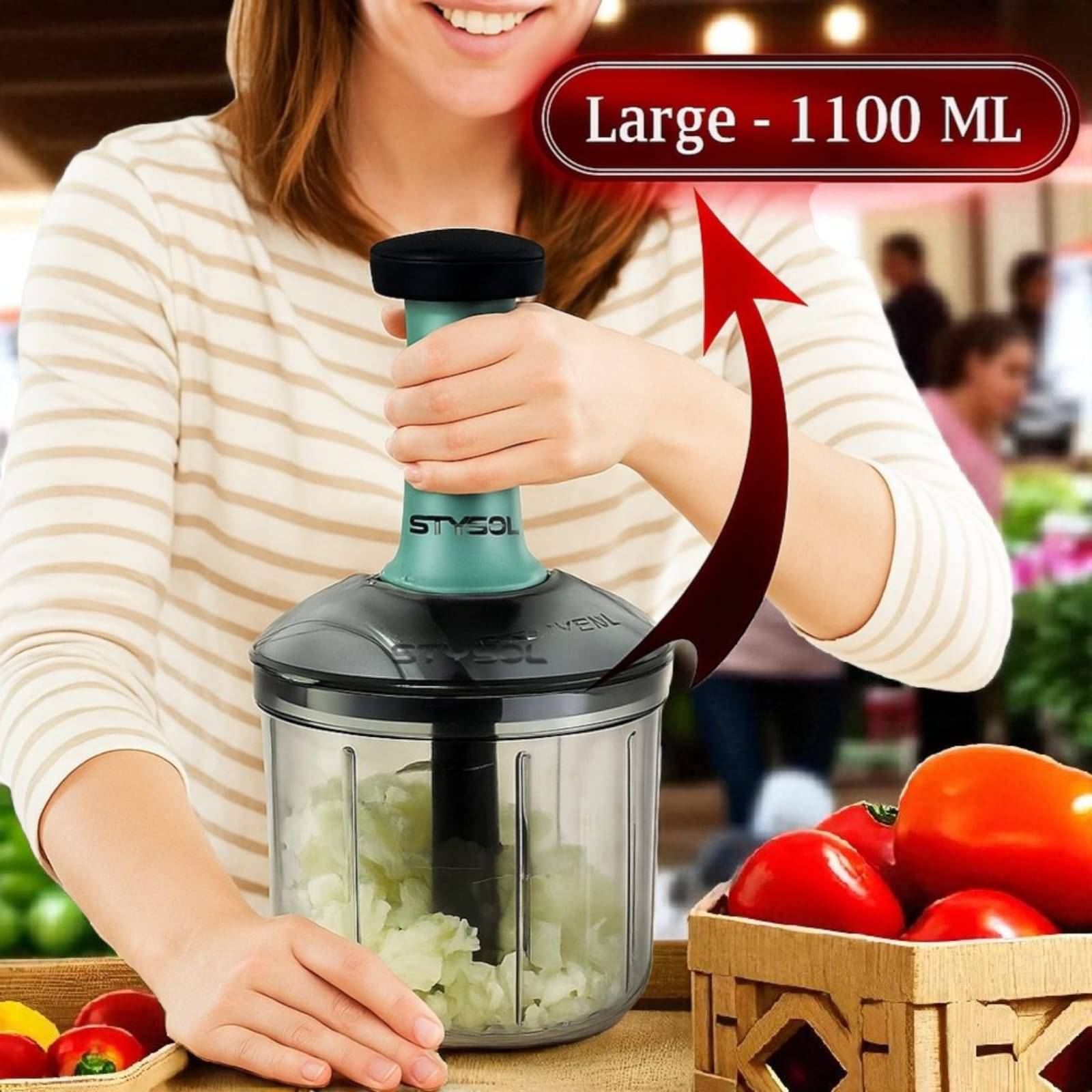 Strong 1100 ML Manual Speedy Hand Press Food Chopper BPA Free Stainless Steel Blade Onion Chopper for Vegetables Fruits Nuts - Multicolor (Push Chopper) Strong 1100 ML Manual Speedy Hand Press Food Chopper BPA Free Stainless Steel Blade Onion Chopper for Vegetables Fruits Nuts - Multicolor (Push Chopper)