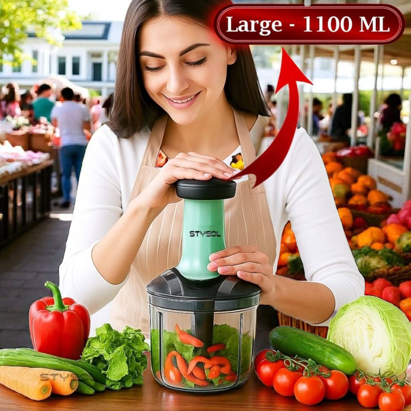     			Strong 1100 ML Manual Speedy Hand Press Food Chopper BPA Free Stainless Steel Blade Onion Chopper for Vegetables Fruits Nuts - Multicolor (Push Chopper)