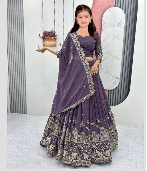 Supar Sleave Georgette Lehenga Choli Set For Girls ( Pack of 1 , Purple )     			Supar Sleave Georgette Lehenga Choli Set For Girls ( Pack of 1 , Purple )