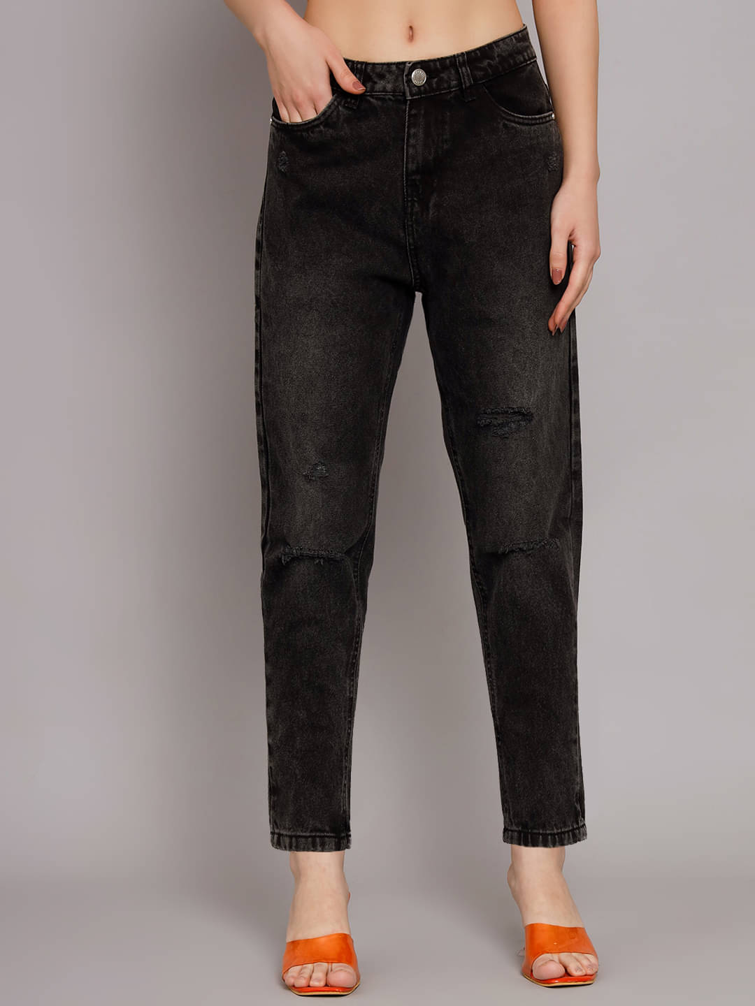     			Syborg Women's Boyfriend Fit Mid-Rise Jeans ( Black )