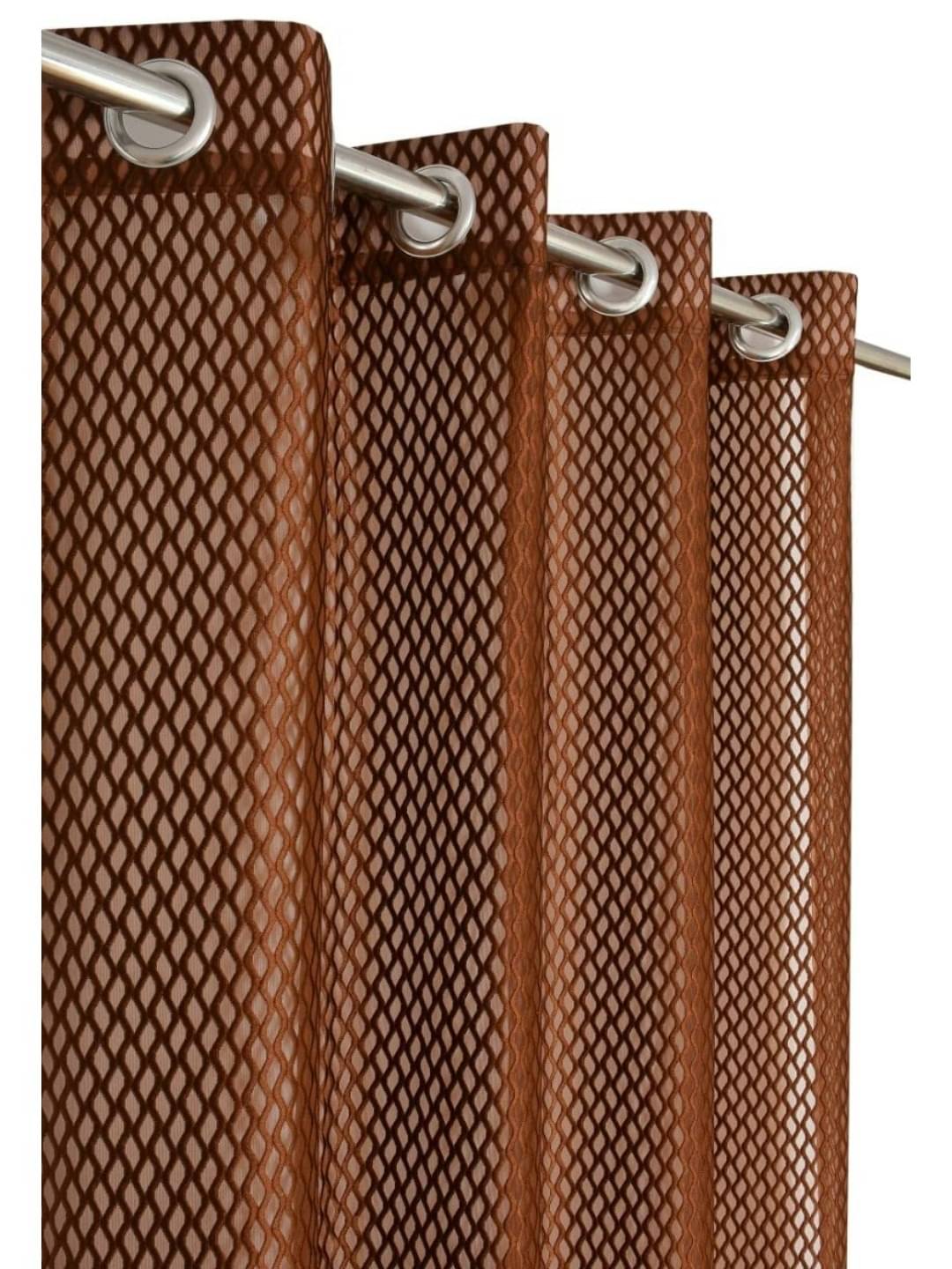     			UrbanArts Embroidered Semi-Transparent Eyelet Curtain 5 ft ( Pack of 2 ) - Coffee