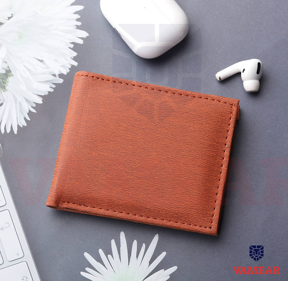     			VAMEAR Faux Leather Self Design Men's Two Fold Wallet With 5 Slots For Card ( Tan , Pack of 1 )