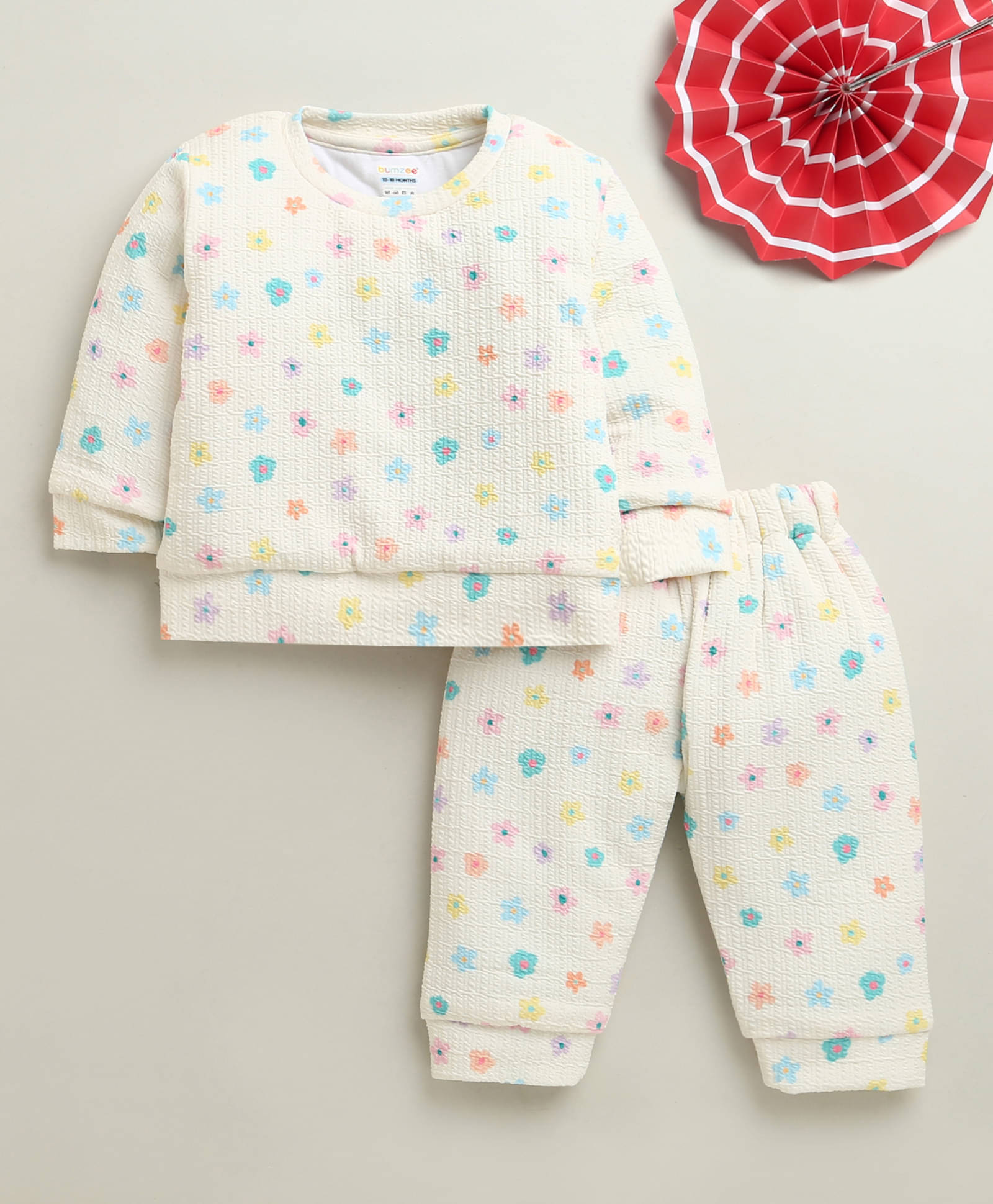     			BUMZEE Pack of 1 Baby Girls Polyester Sweatshirt & Jogger Set ( Cream )