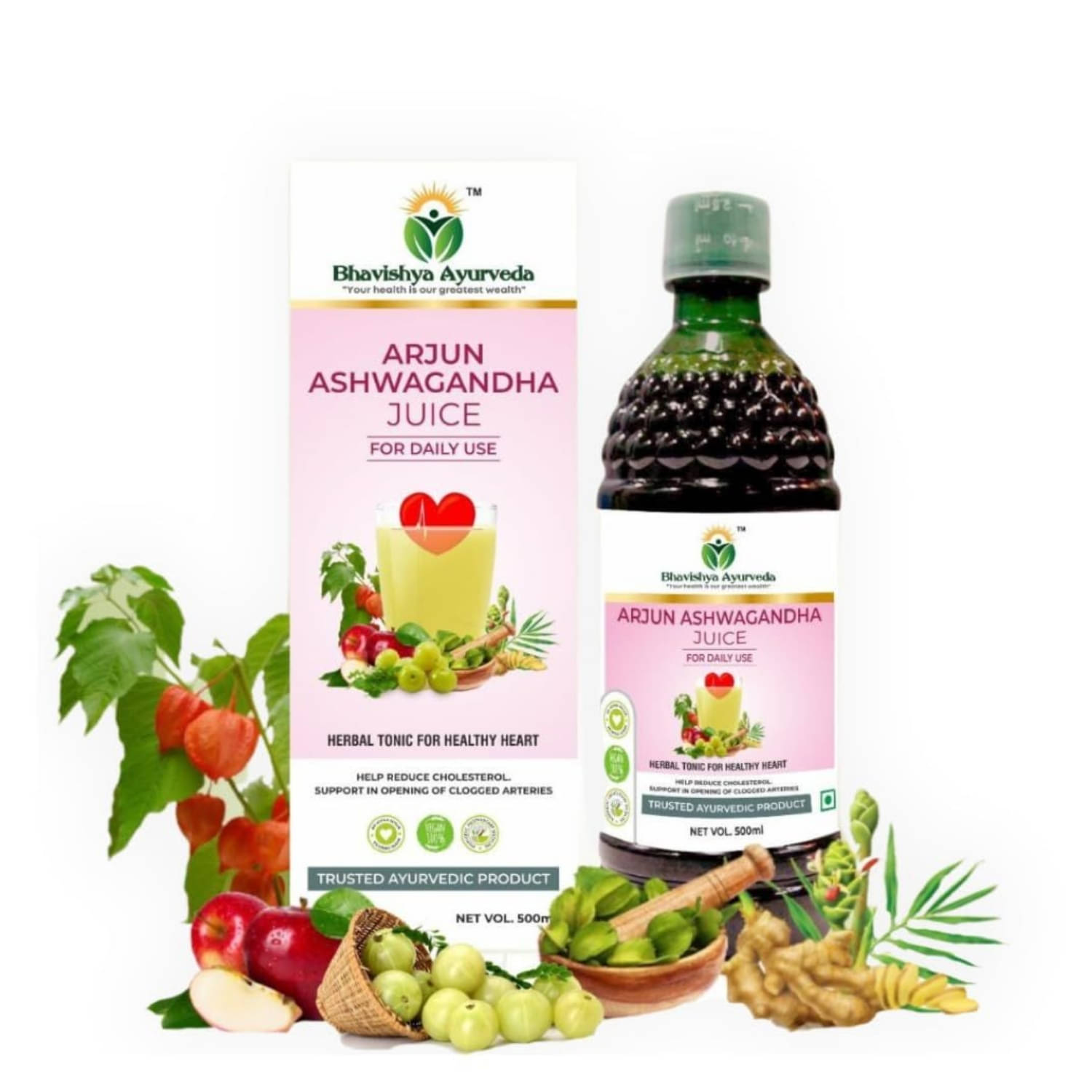     			Bhavishya Ayurveda ArjunAshwagandha Juice|Immunity Booster| Get Slim |ISO Certified NaturalProducts 500ml (Pack of 4)