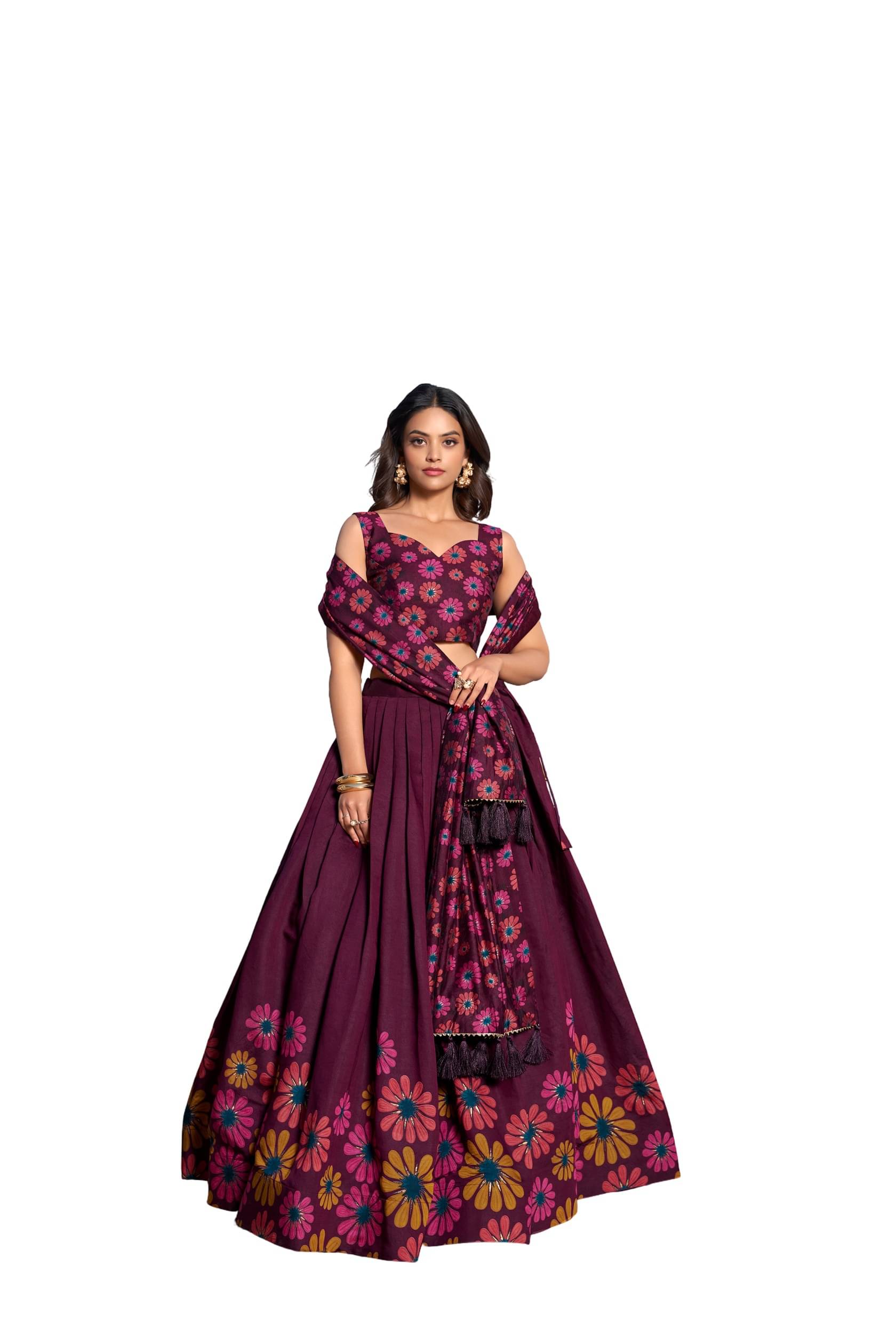 CYNOR Maroon Tussar Silk Circular Semi Stitched Lehenga Single CYNOR Maroon Tussar Silk Circular Semi Stitched Lehenga Single