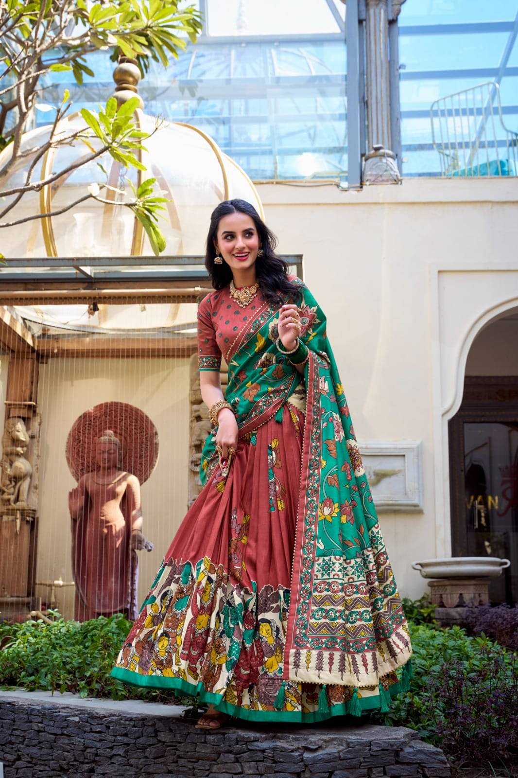     			CYNOR Pink Tussar Silk Circular Semi Stitched Lehenga Single