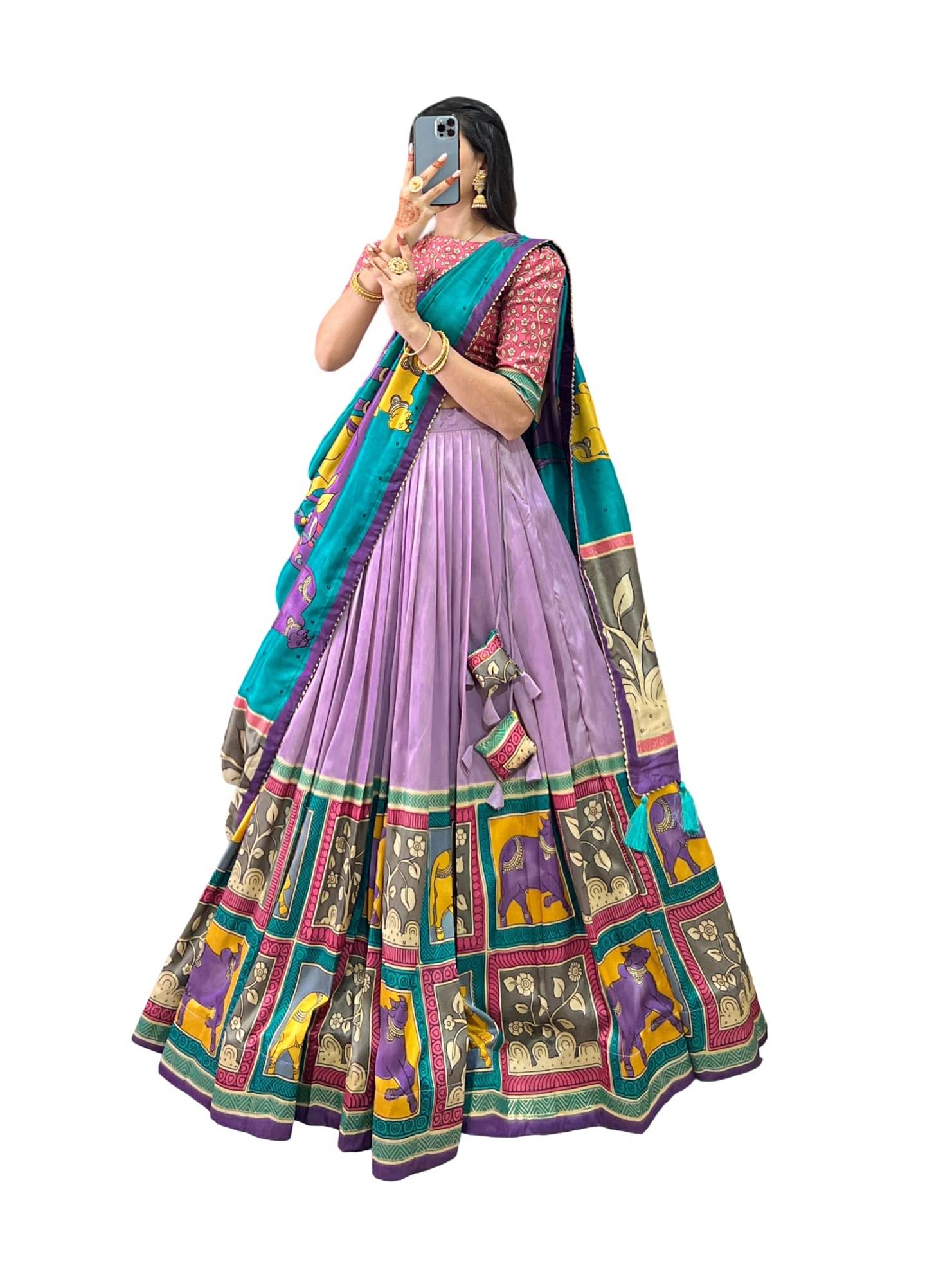 CYNOR Purple Tussar Silk Circular Semi Stitched Lehenga Single CYNOR Purple Tussar Silk Circular Semi Stitched Lehenga Single