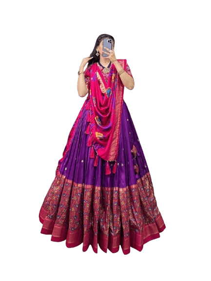 CYNOR Purple Tussar Silk Circular Semi Stitched Lehenga Single CYNOR Purple Tussar Silk Circular Semi Stitched Lehenga Single