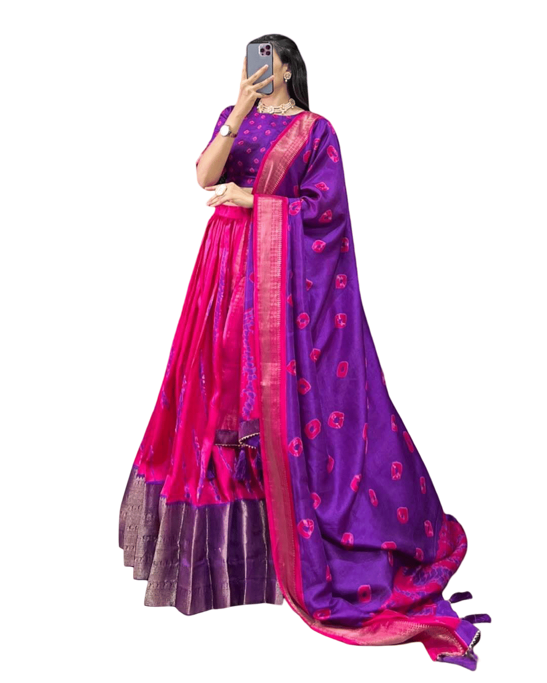 CYNOR Purple Tussar Silk Circular Semi Stitched Lehenga Single CYNOR Purple Tussar Silk Circular Semi Stitched Lehenga Single