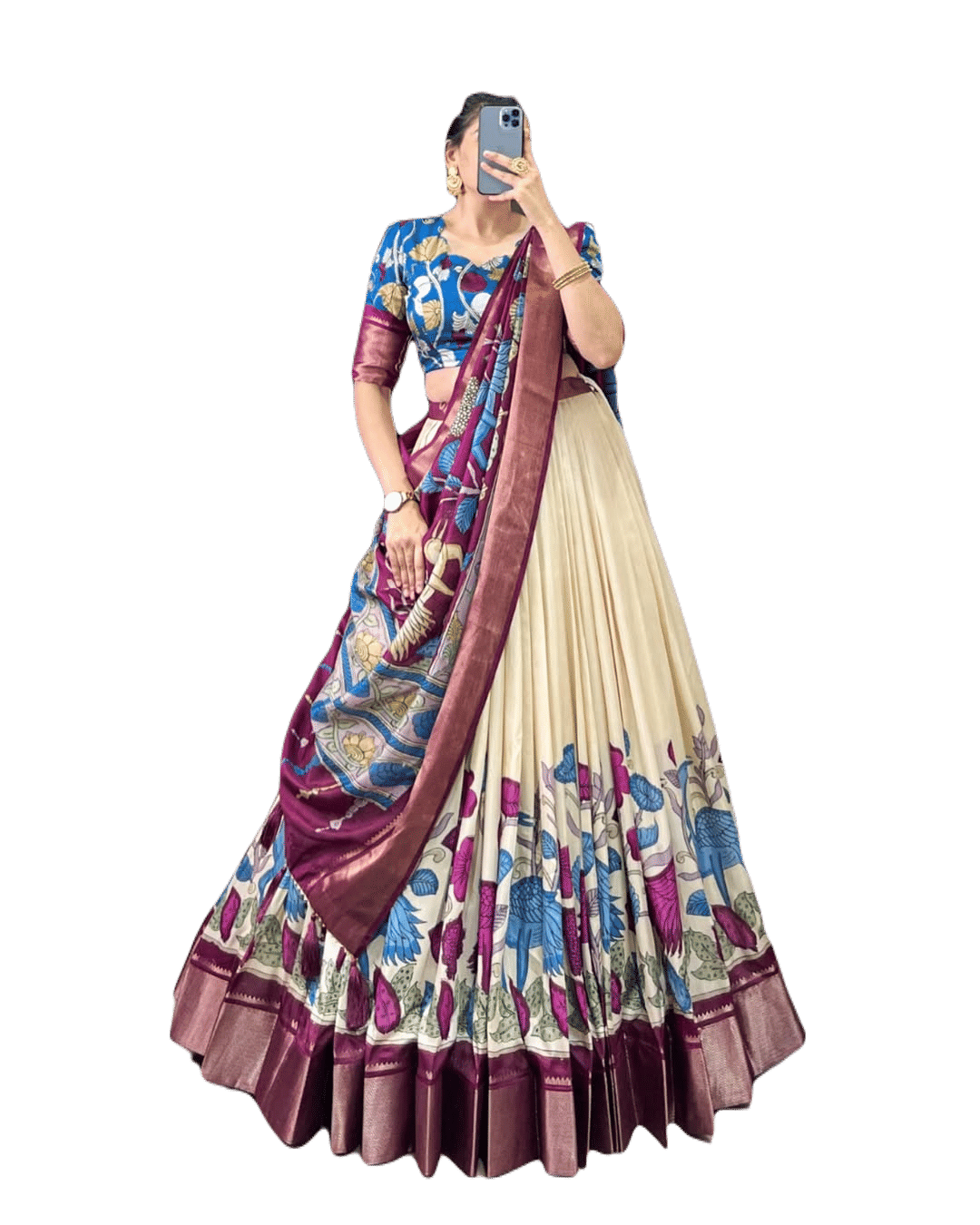 CYNOR White Tussar Silk Circular Semi Stitched Lehenga Single CYNOR White Tussar Silk Circular Semi Stitched Lehenga Single