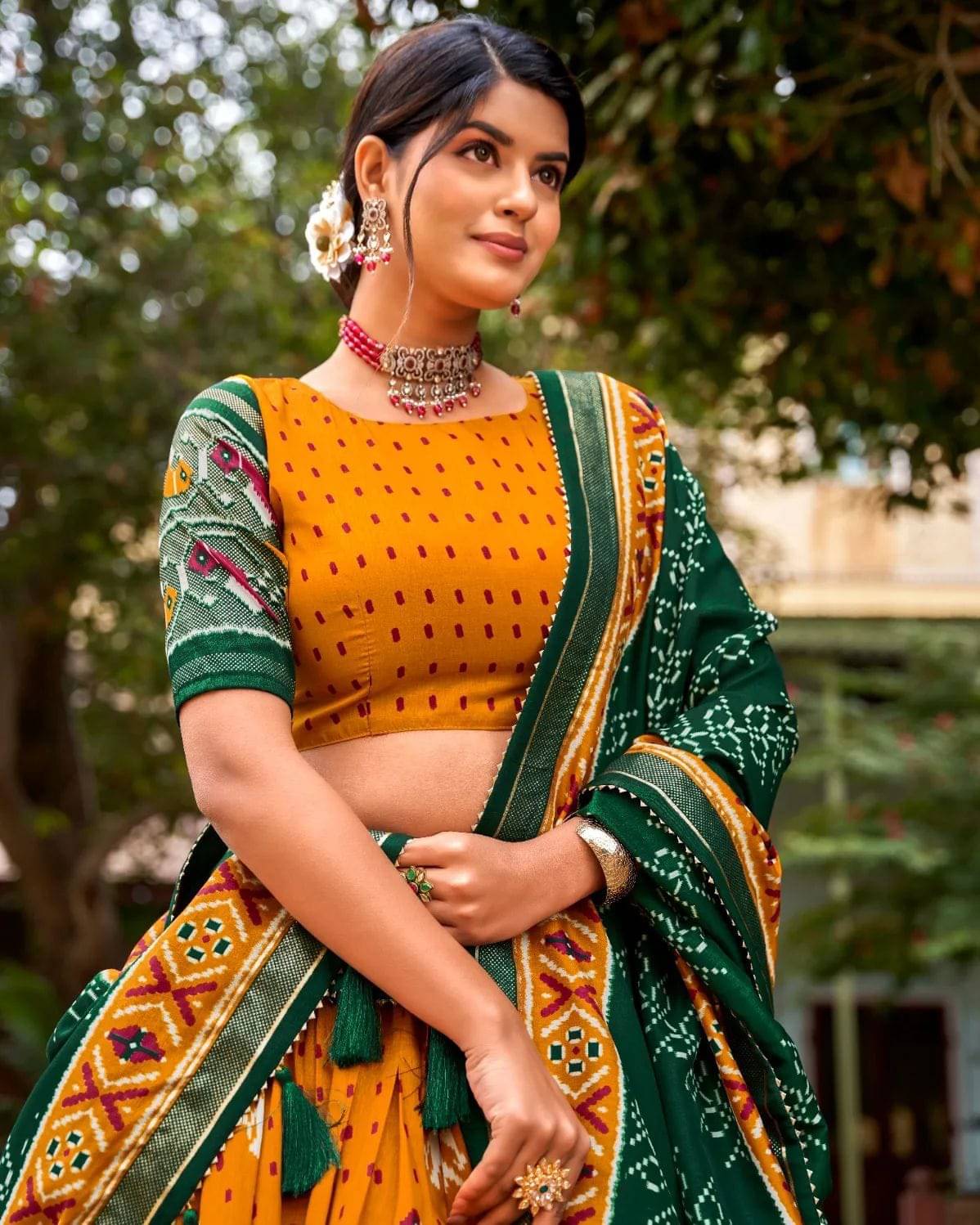 CYNOR Yellow Tussar Silk Circular Semi Stitched Lehenga Single CYNOR Yellow Tussar Silk Circular Semi Stitched Lehenga Single