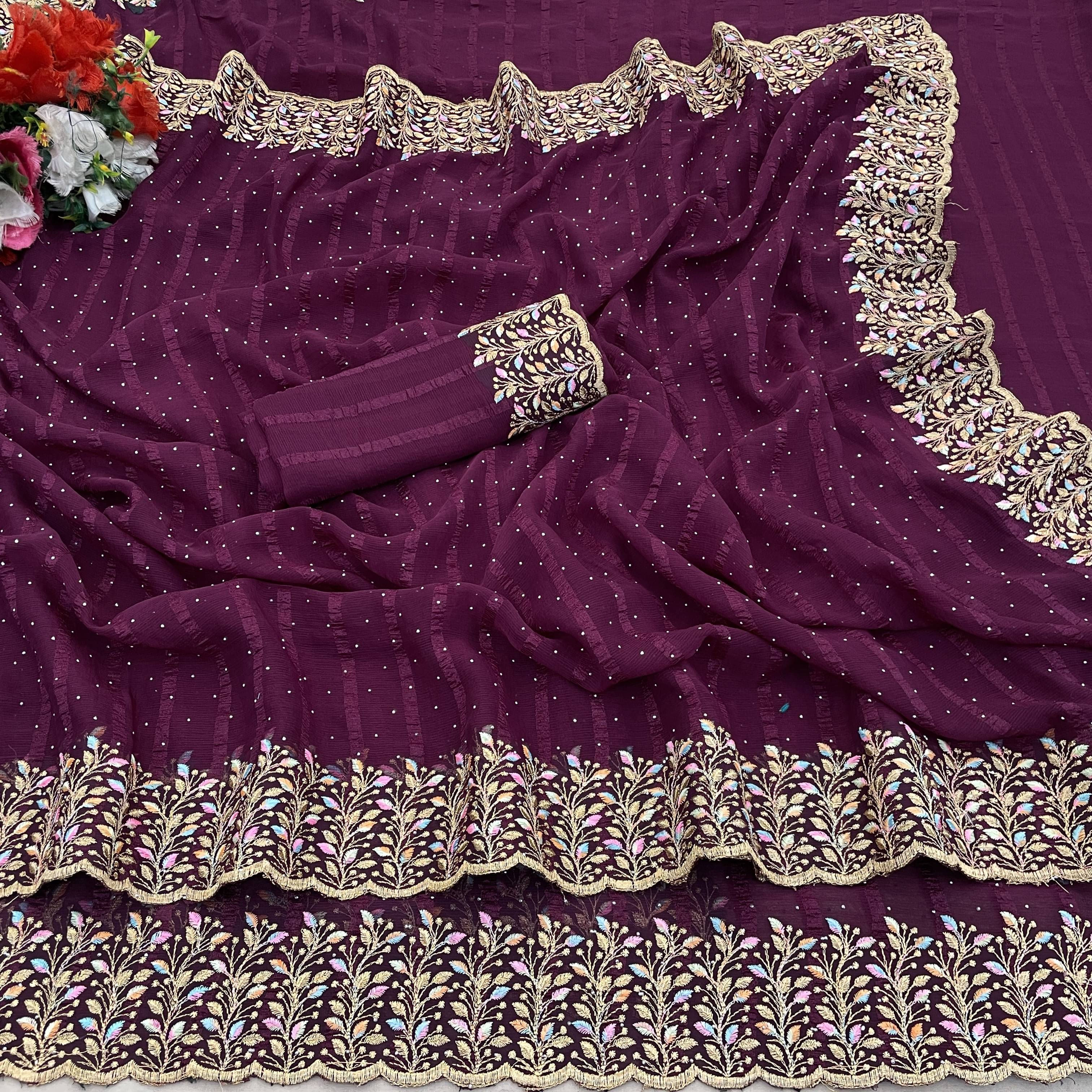 Crazy Creation Silk Blend Embroidered Regular Saree Without Blouse Piece ( Purple ) Crazy Creation Silk Blend Embroidered Regular Saree Without Blouse Piece ( Purple )