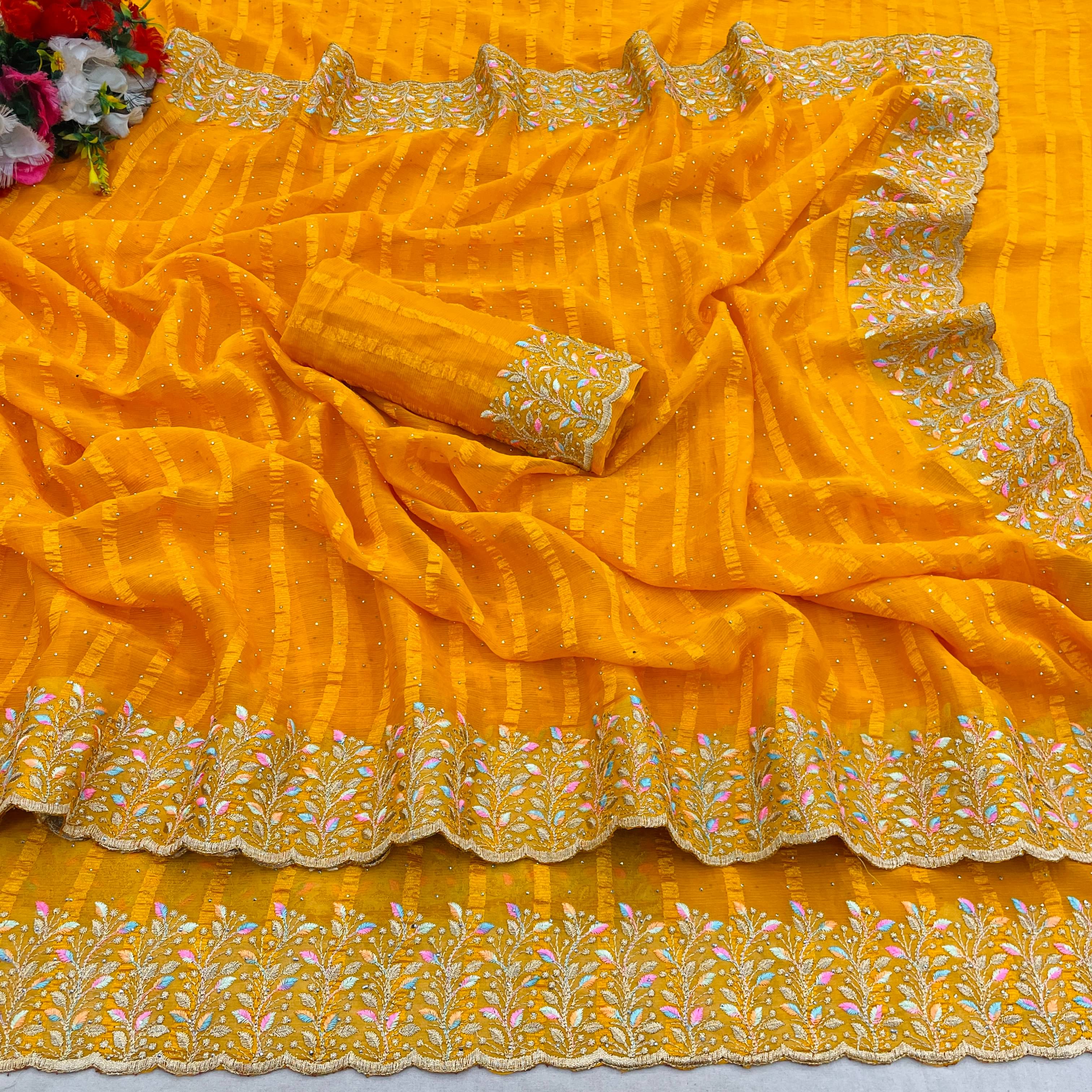 Crazy Creation Silk Blend Embroidered Regular Saree Without Blouse Piece ( Yellow ) Crazy Creation Silk Blend Embroidered Regular Saree Without Blouse Piece ( Yellow )