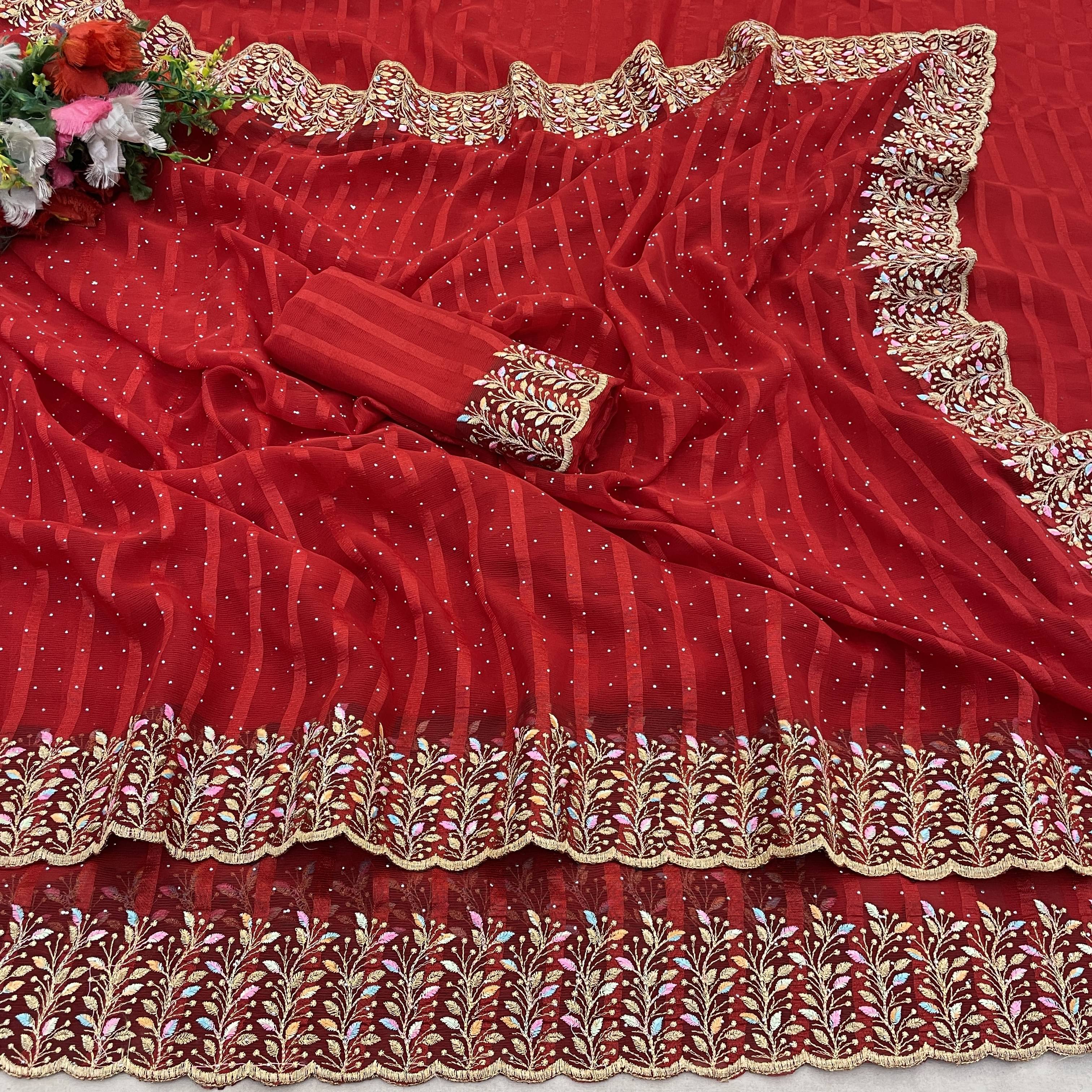 Crazy Creation Silk Blend Embroidered Regular Saree Without Blouse Piece ( Red ) Crazy Creation Silk Blend Embroidered Regular Saree Without Blouse Piece ( Red )