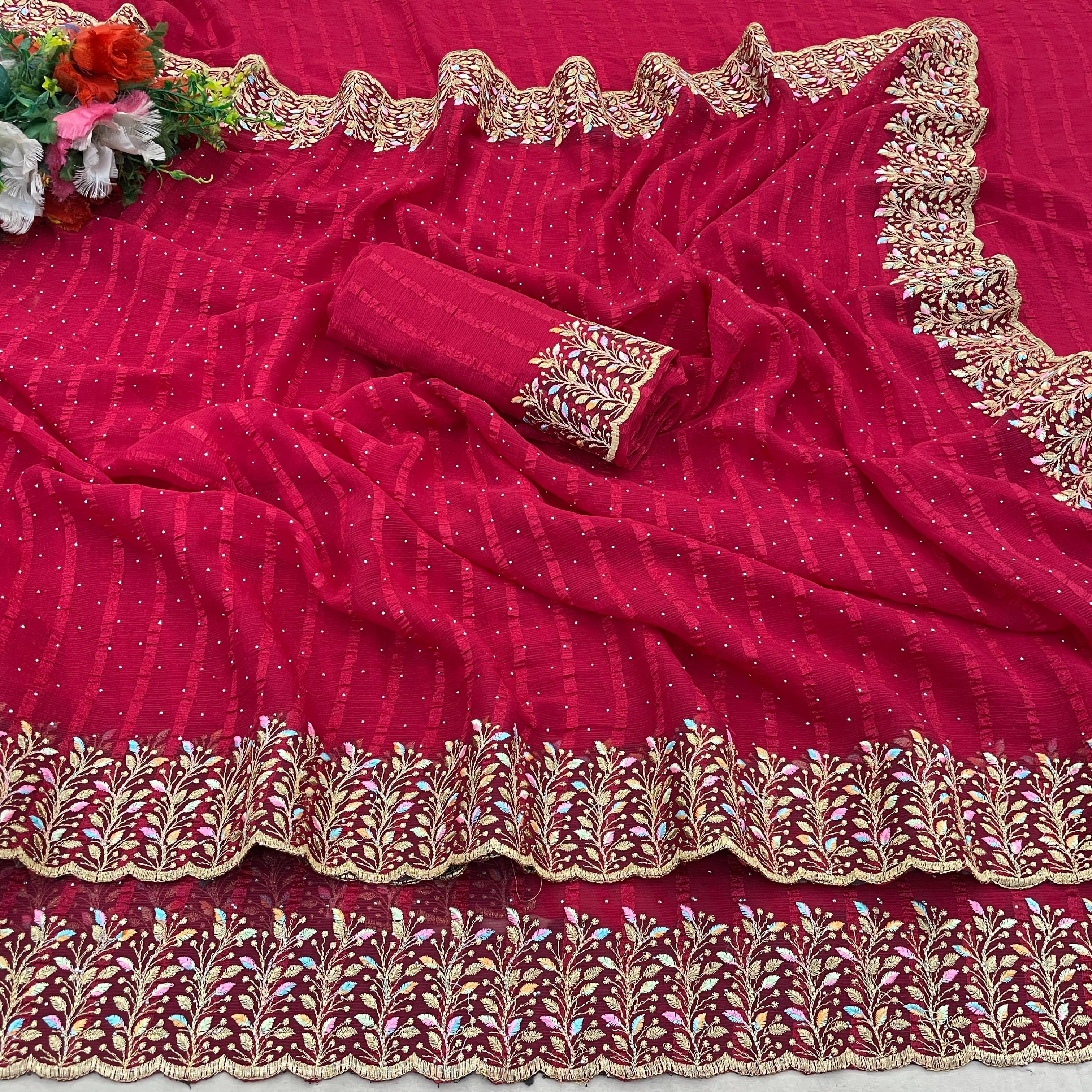     			Crazy Creation Silk Blend Embroidered Regular Saree Without Blouse Piece ( Pink )