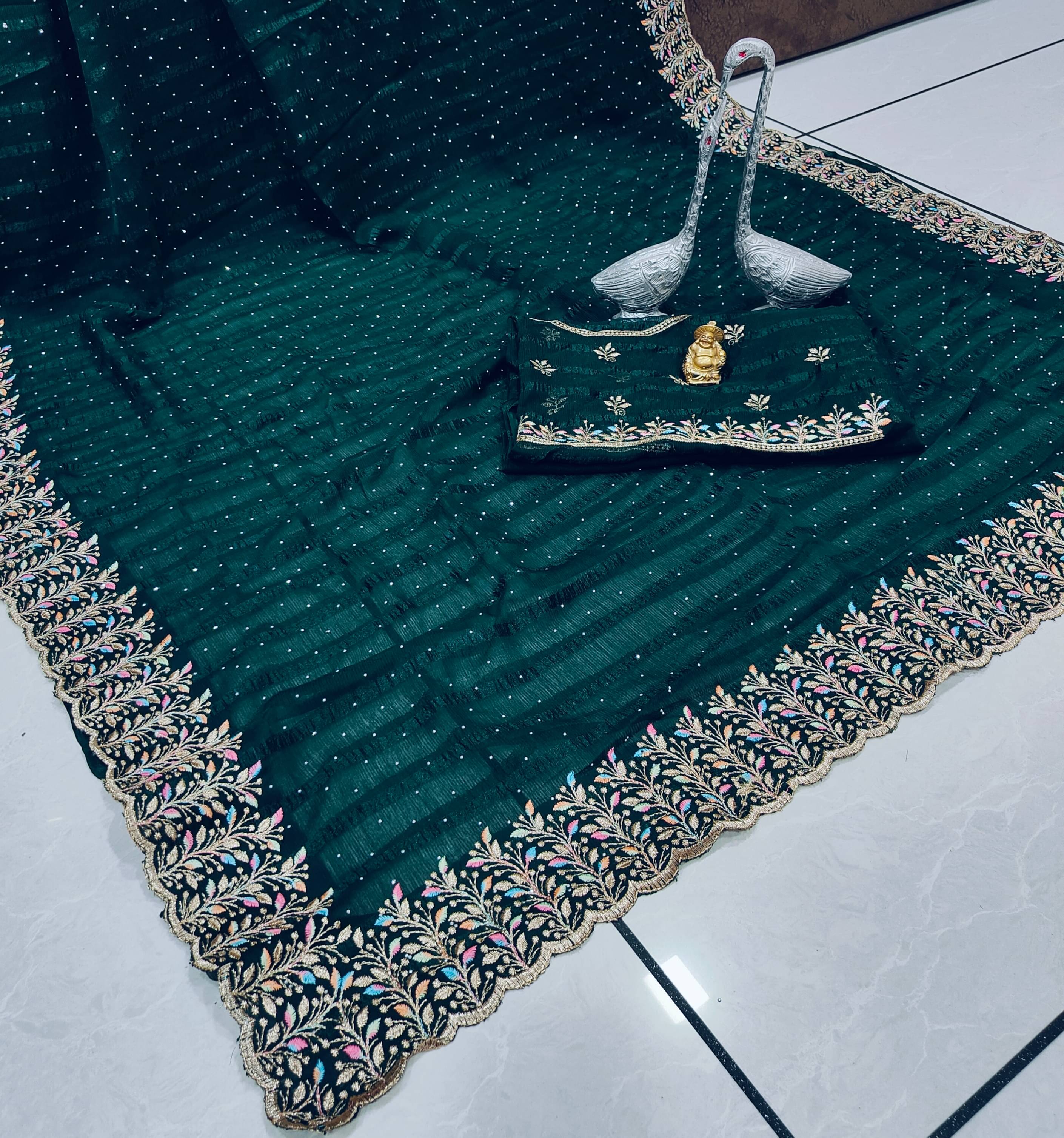 Crazy Creation Silk Blend Embroidered Regular Saree Without Blouse Piece ( Green ) Crazy Creation Silk Blend Embroidered Regular Saree Without Blouse Piece ( Green )