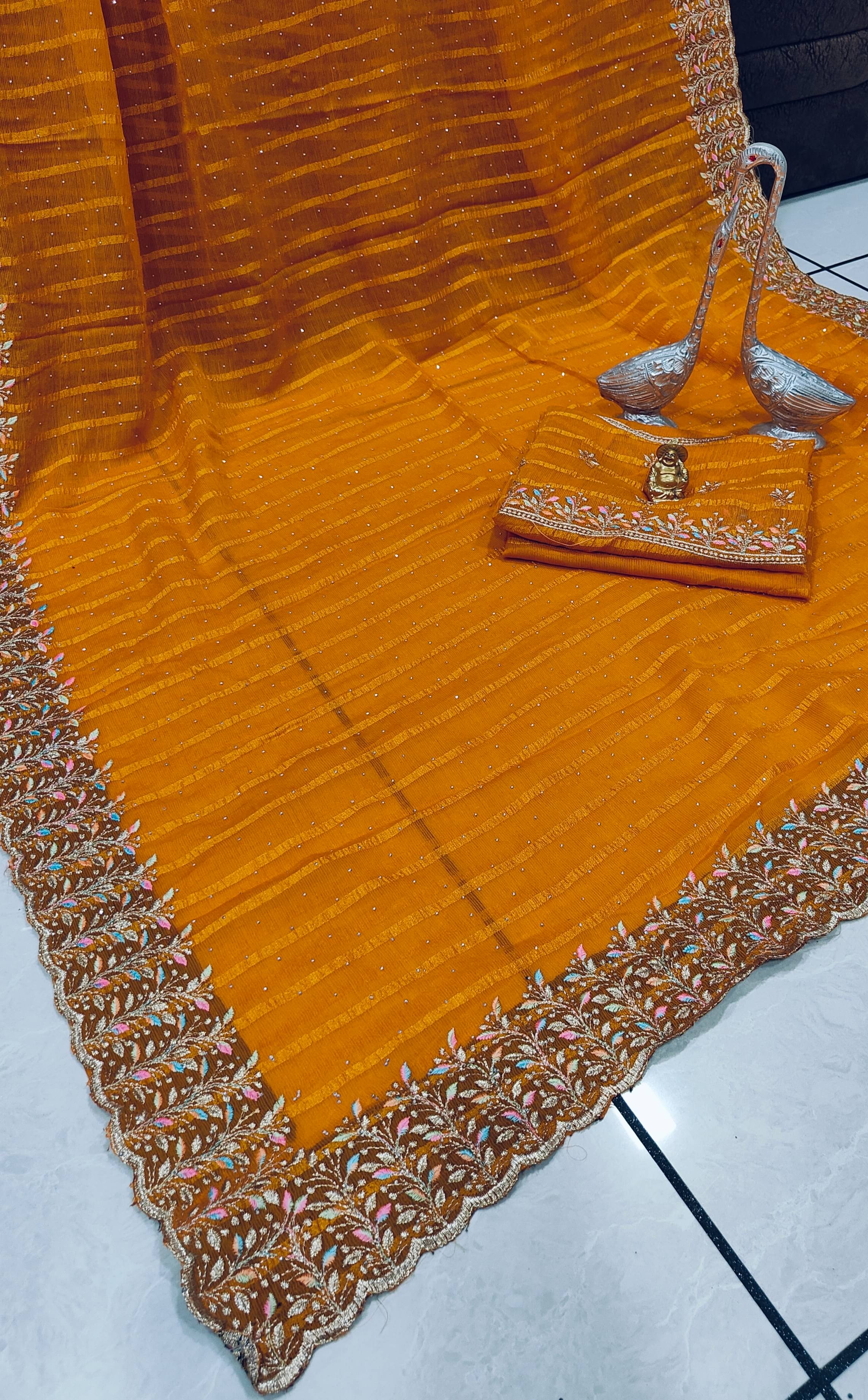     			Crazy Creation Silk Blend Embroidered Regular Saree Without Blouse Piece ( Yellow )