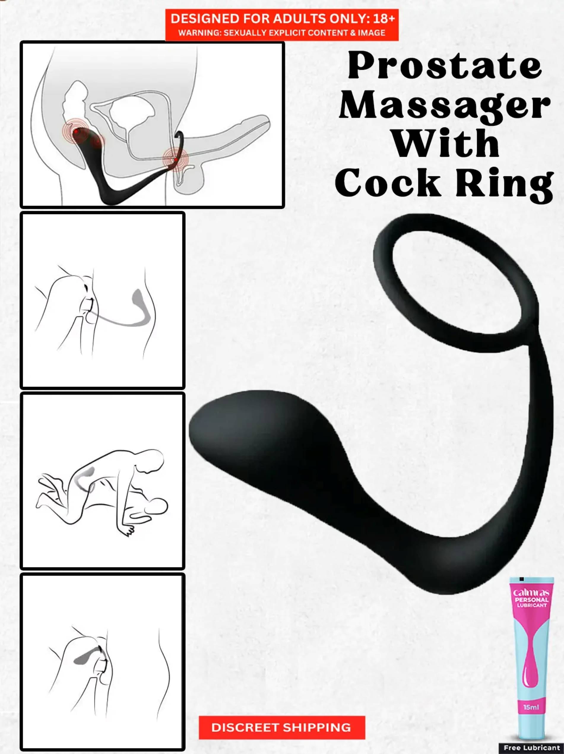     			Euphoria Prostate Ring Silicone Prostate Massager with Penis Ring for Men Butt Plug Anal Sex Toys with Cock Ring for Men and Couple with Free Lube