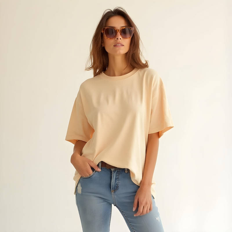     			Knite Wolf Women Cotton Blend Solid Oversized Fit Round Neck T-Shirt ( Beige )