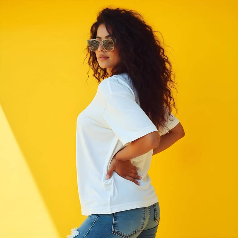 Knite Wolf Women Cotton Blend Solid Oversized Fit Round Neck T-Shirt ( White ) Knite Wolf Women Cotton Blend Solid Oversized Fit Round Neck T-Shirt ( White )