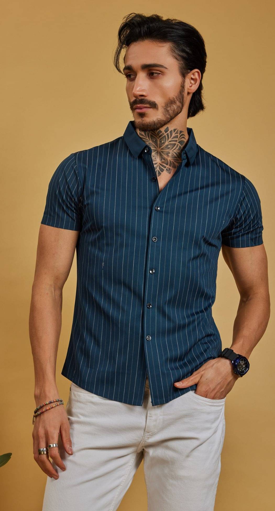     			OTFIT FEB PRIVATE LIMITED Chiffon Regular Fit Striped Half Sleeves Men's Casual Shirt - Blue ( Pack of 1 )