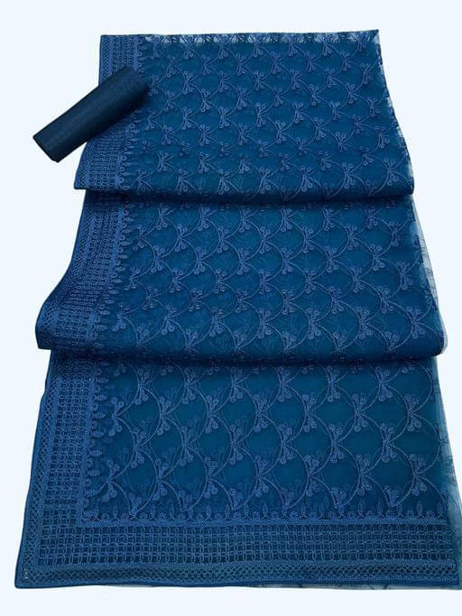 SATVASHIV Net Embroidered Regular Saree With Unstitched Blouse Piece ( Teal ) SATVASHIV Net Embroidered Regular Saree With Unstitched Blouse Piece ( Teal )