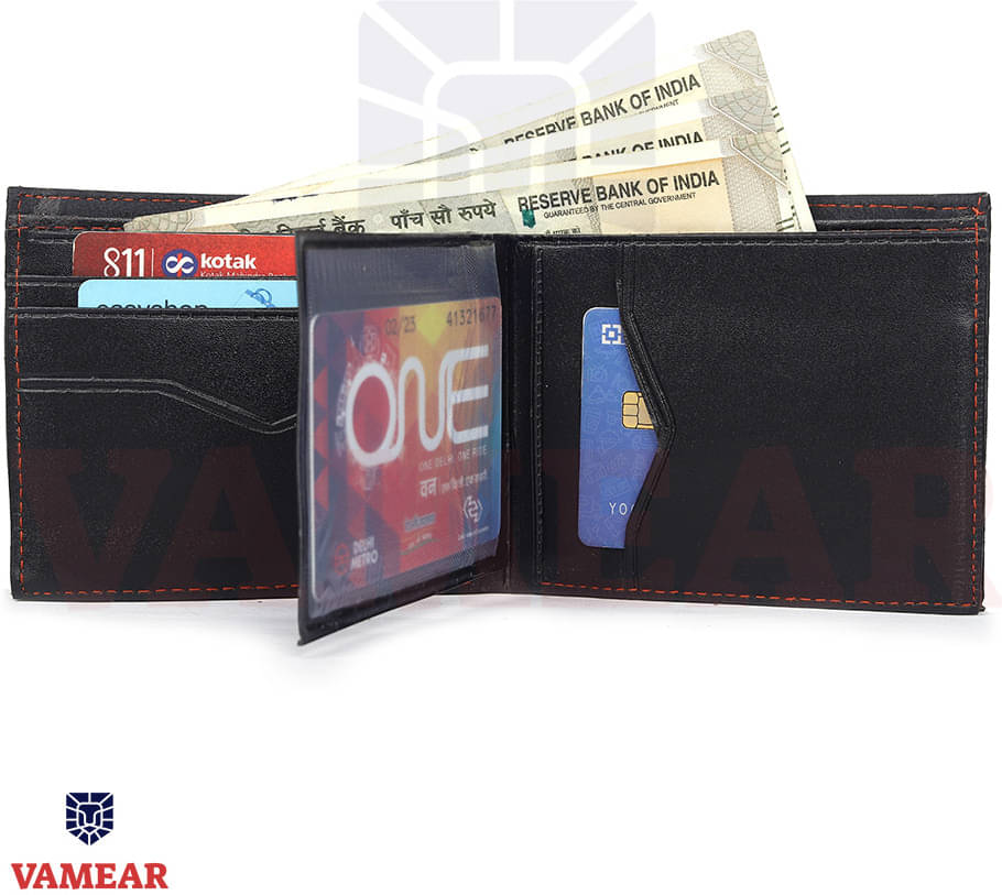     			VAMEAR Faux Leather Self Design Men's Two Fold Wallet With 6 Slots For Card ( Black , Pack of 1 )