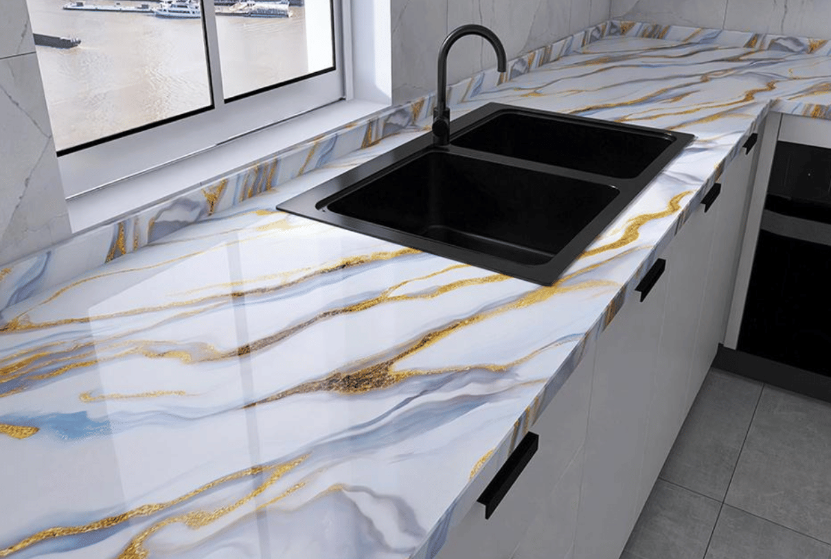     			White & Blue Marble Peel and Stick Wallpaper – Self-Adhesive, Waterproof, Removable Vinyl Roll (60x200 cm) for Kitchen, Bathroom & Furniture