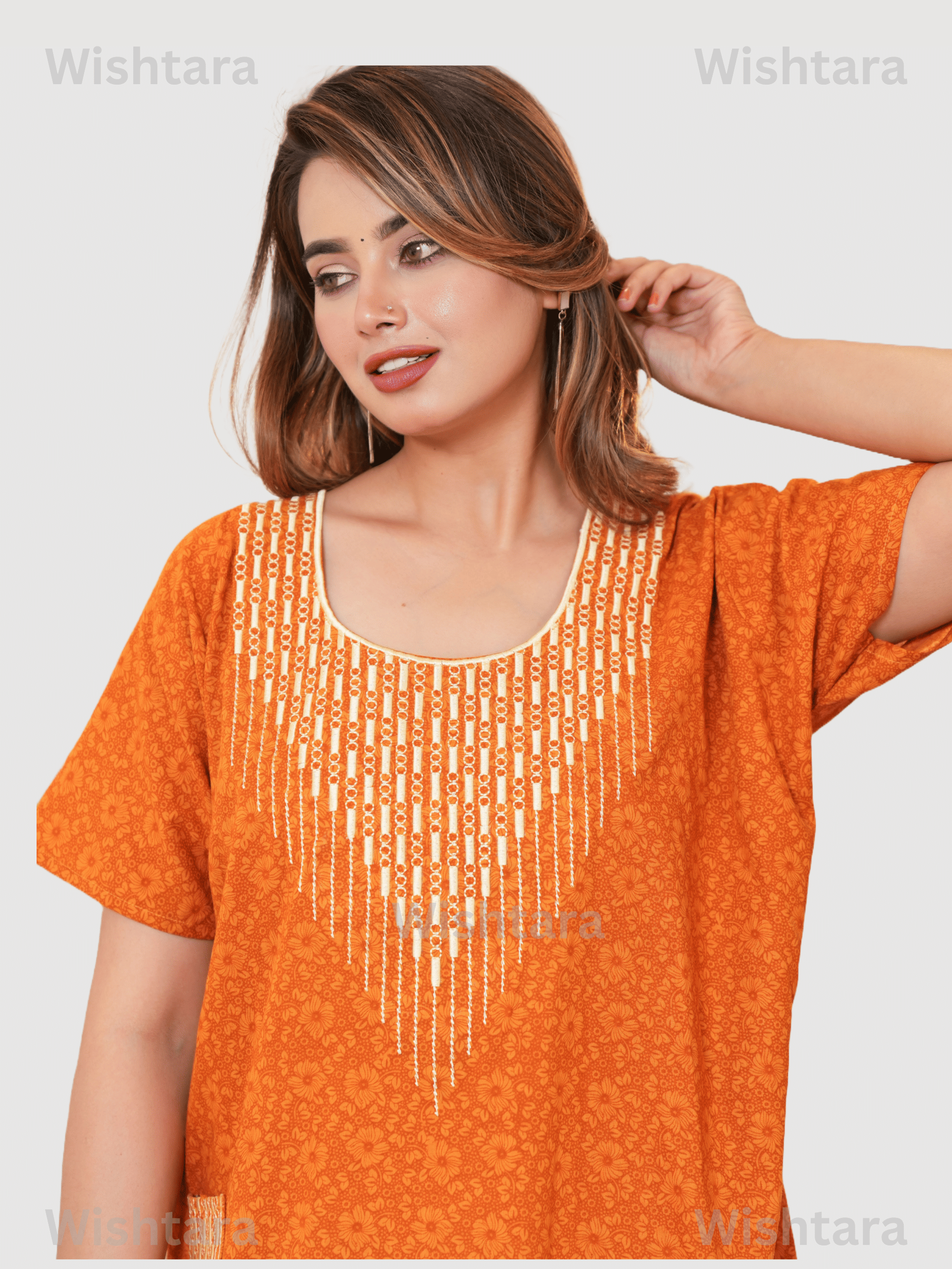     			wishtara Cotton Embroidered Women Regular Nighty ( Yellow )