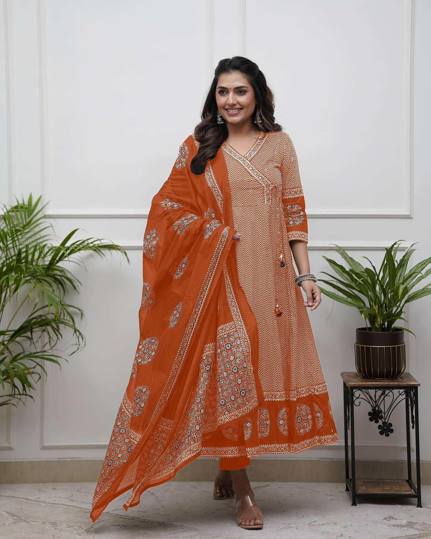     			ARISEN Store Women Cotton Blend Embroidered Anarkali Kurti With Salwar ( Orange )